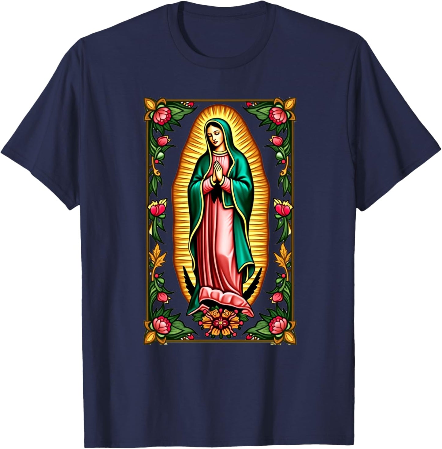 Our Lady Virgen De Guadalupe Virgin Mary Catholic Saint Art T-Shirt - T-Shirt | Navy
