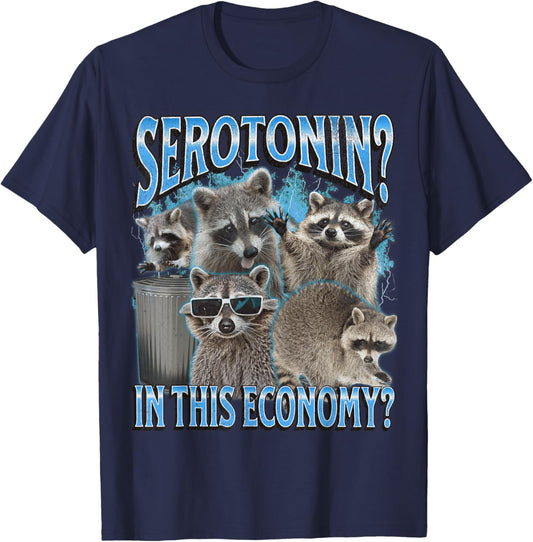 Serotonin In This Economy Funny Raccoon Meme Bootleg Graphic T-Shirt - T-Shirt | Navy