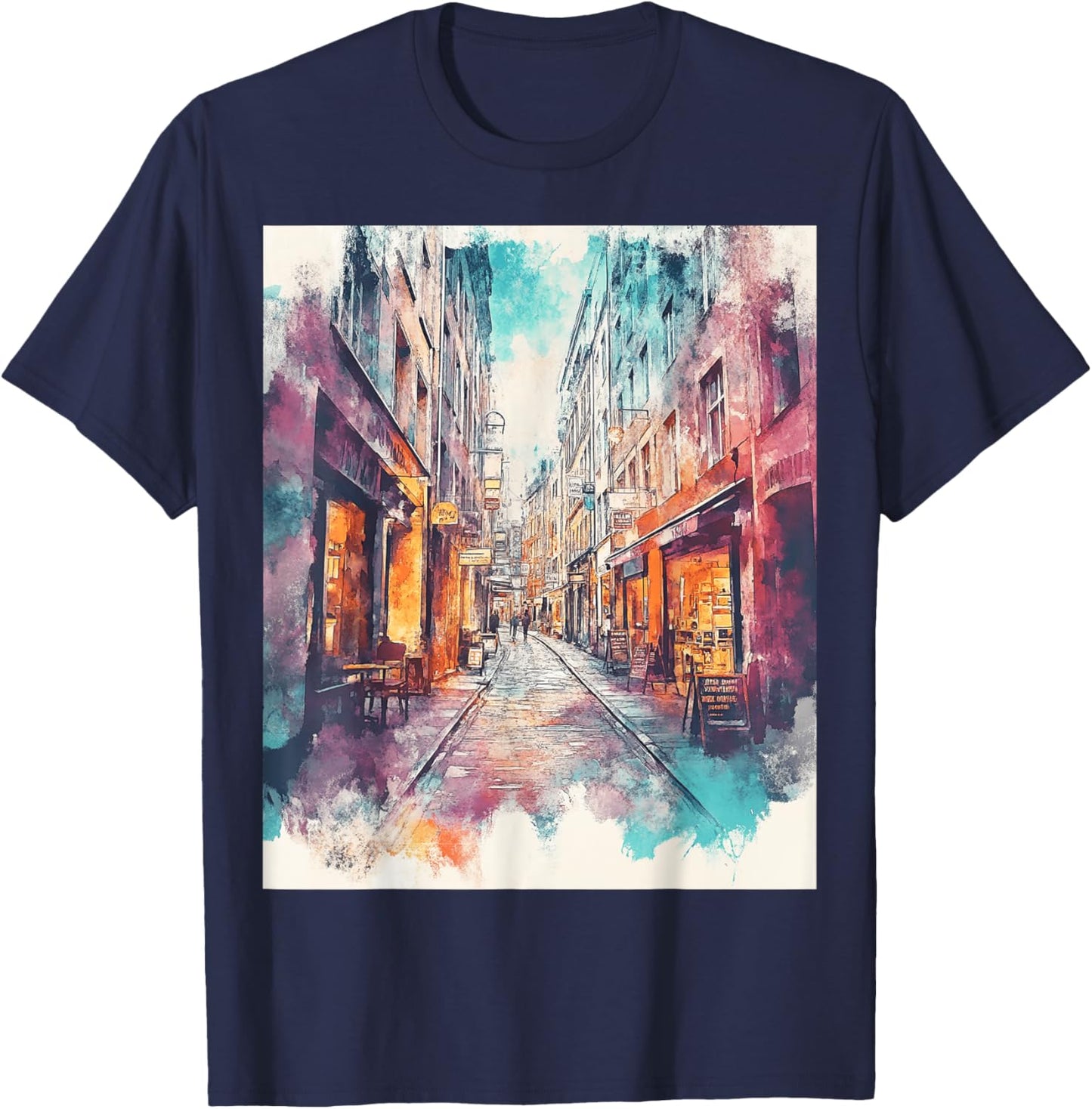 Vintage Urban Street Scene Art T-Shirt - T-Shirt | Navy