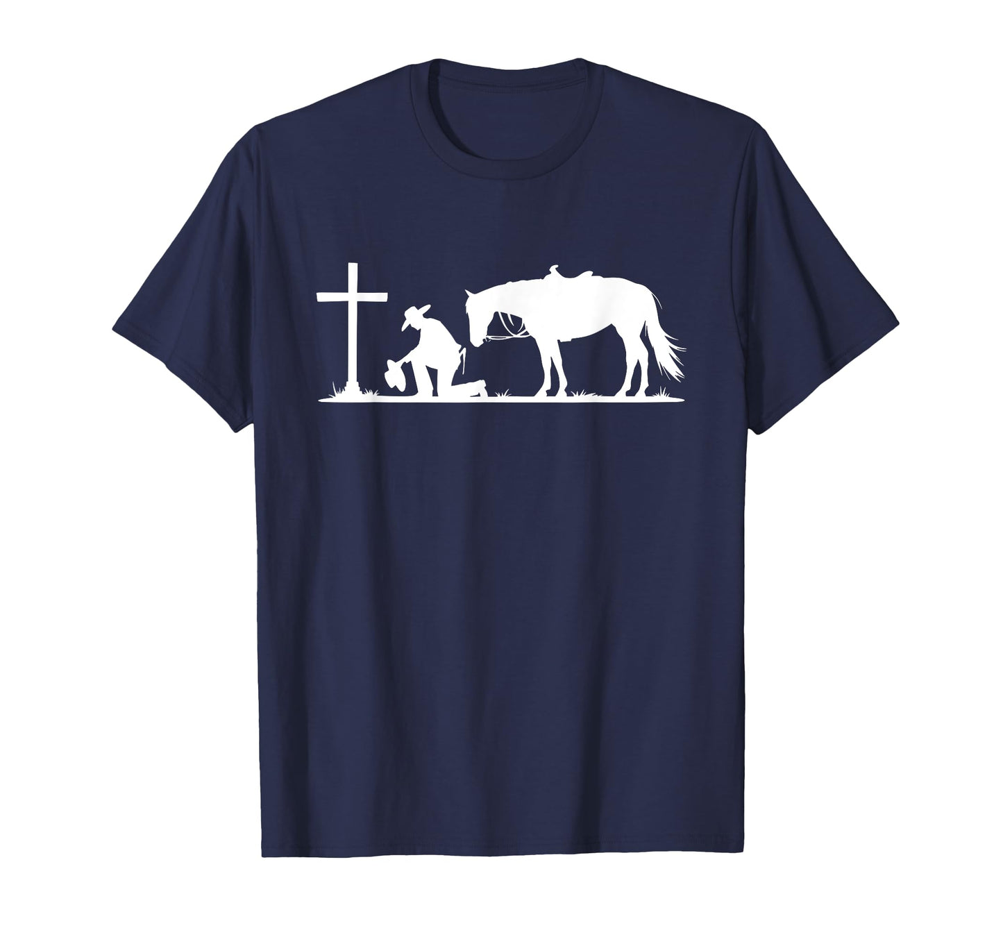 Praying Cowboy Kneeling Cross Western Bible Jesus Horse T-Shirt