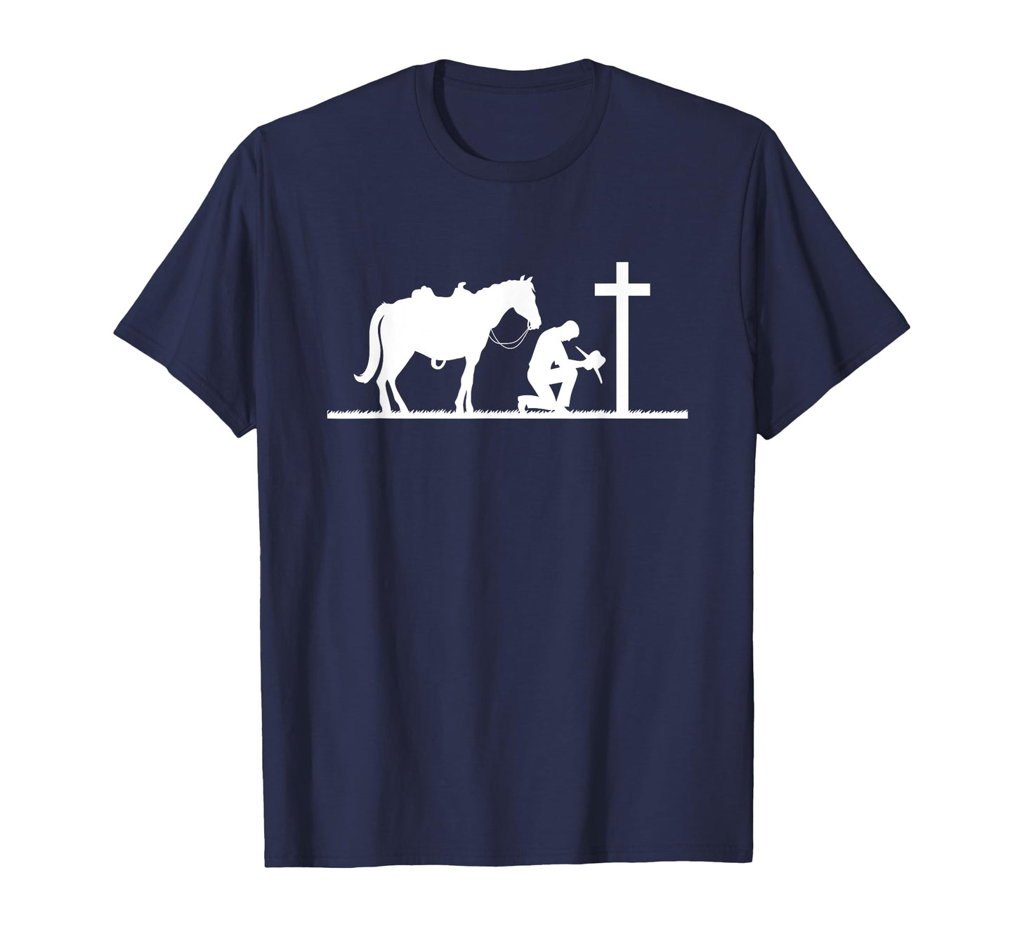 Praying Cowboy Kneeling Cross Western Bible Jesus Horse T-Shirt