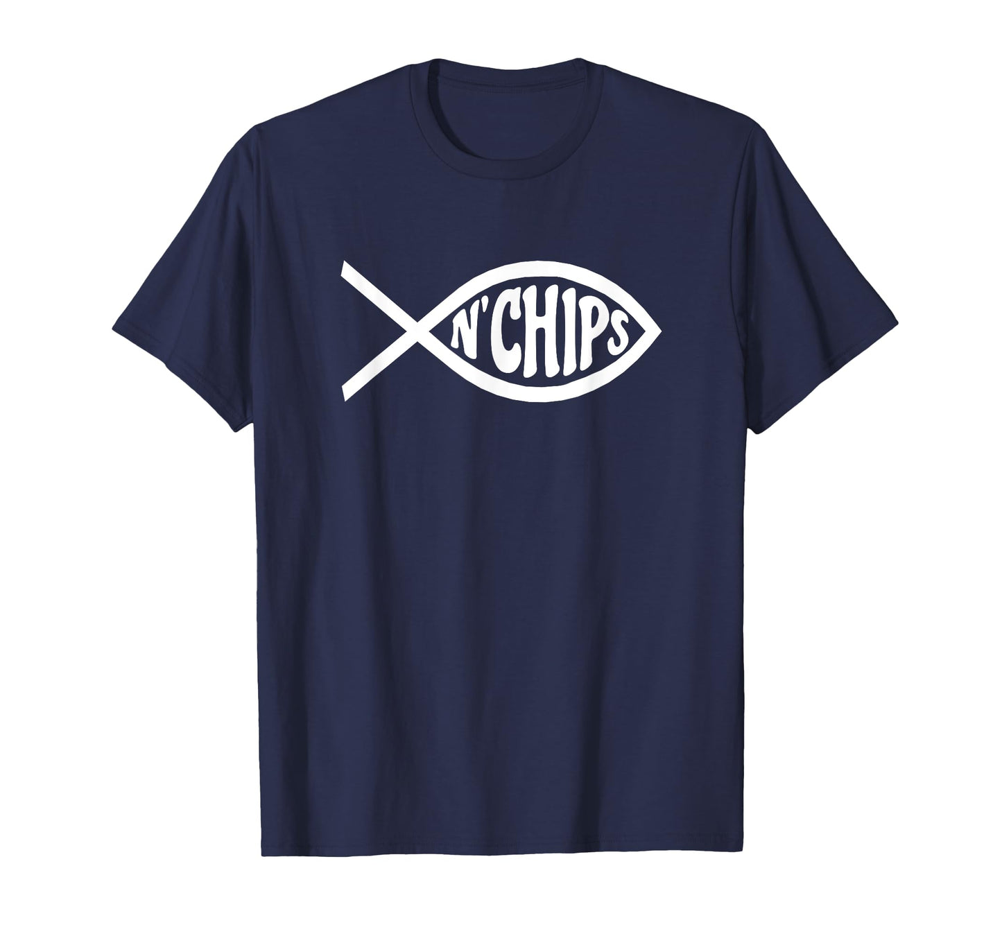 BTV Tees Men's Fish N'Chips Jesus Fish T-Shirt - Black, Small