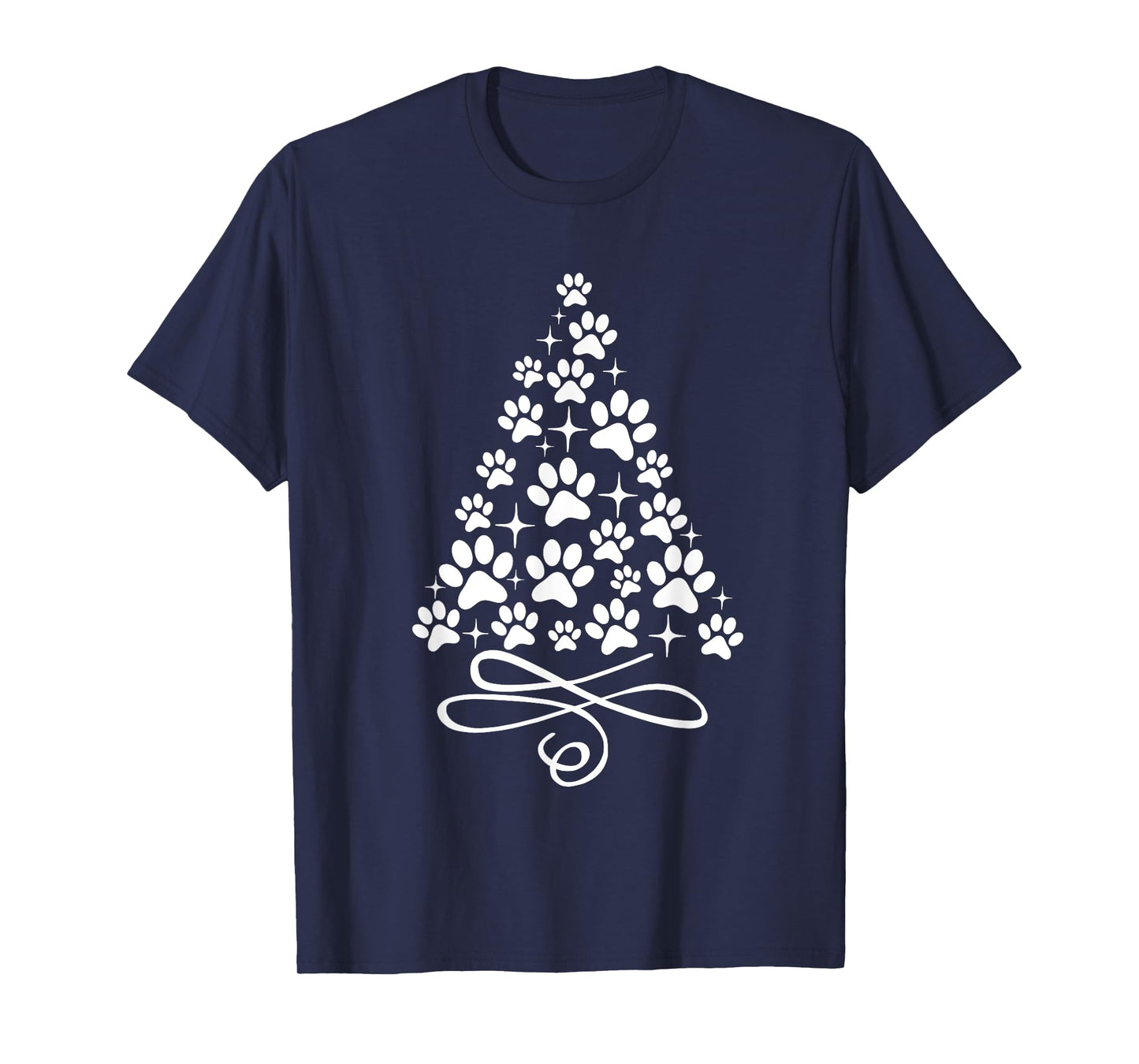 Dog Cat Paw Print on Christmas Tree T-Shirt for Men Women Kids