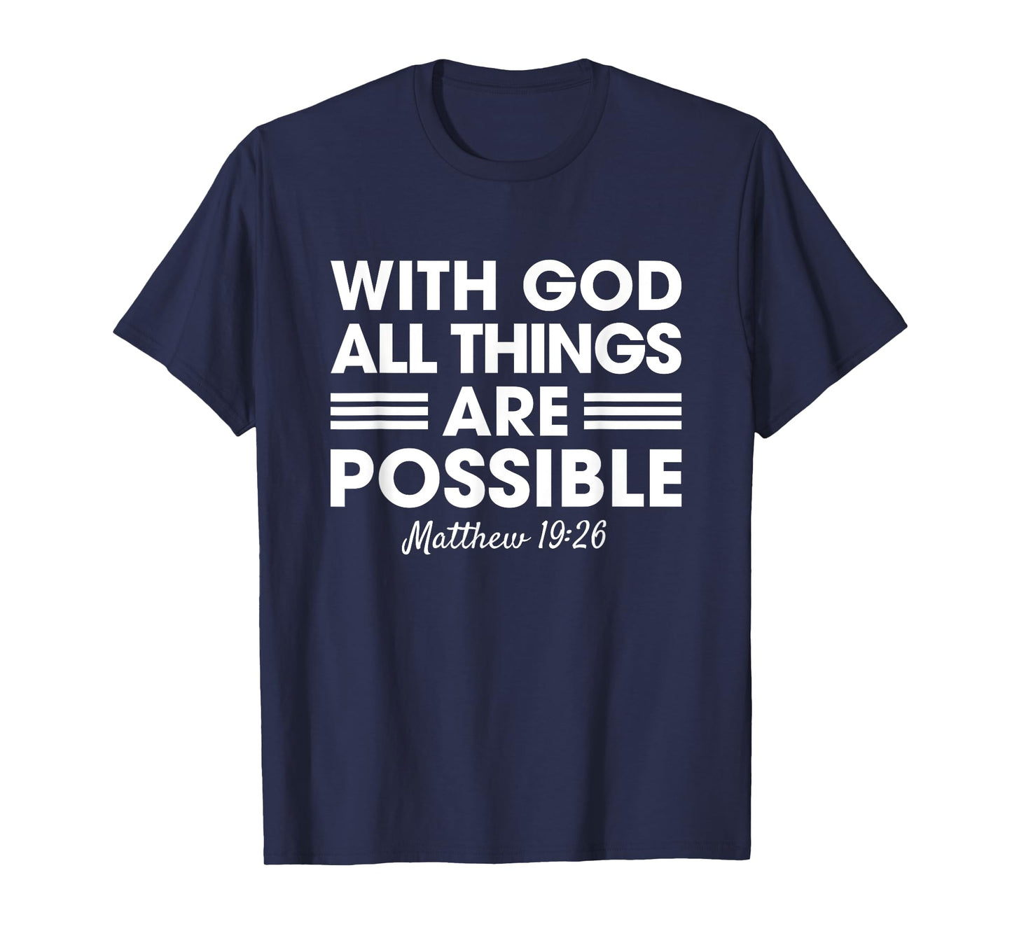 Vintage Retro by 4Do Limited Unisex Christian T-Shirt With God All Things Are Possible Matthew 19:26 Black Short Sleeve Crew Neck Modern T-Shirt Small