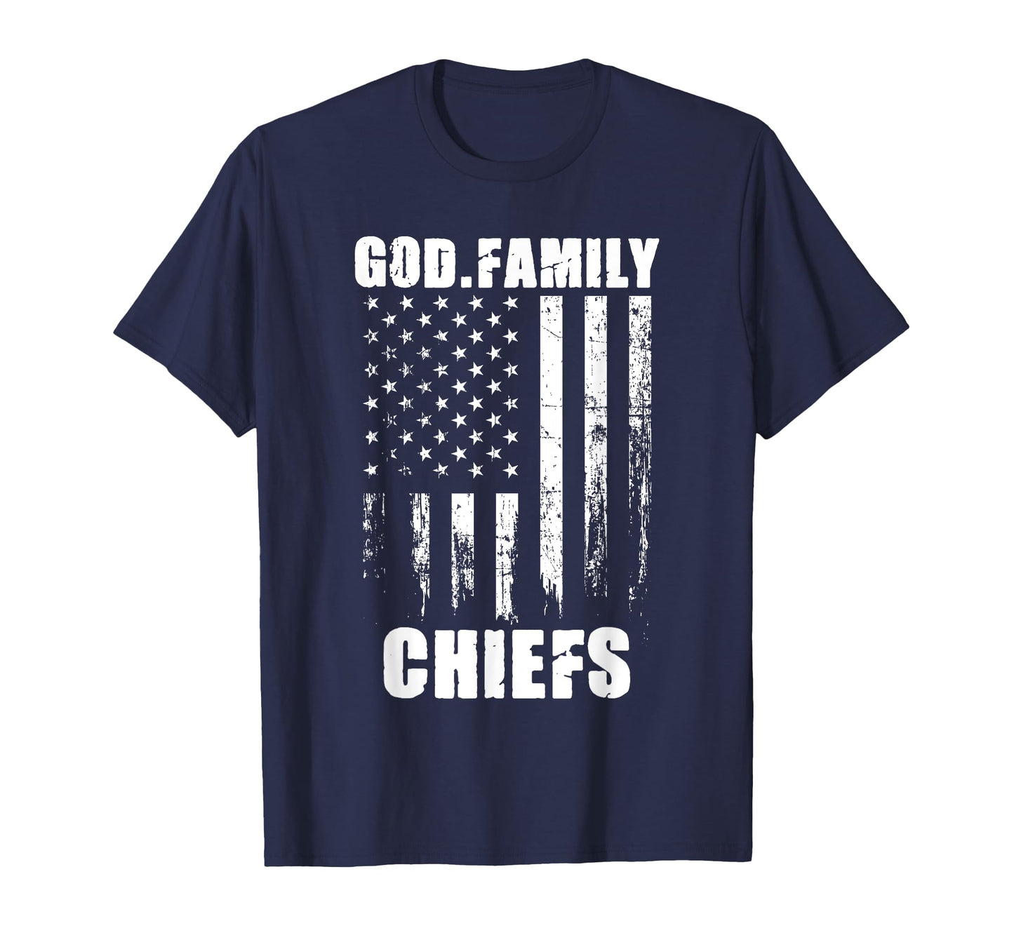 God. Family. Chiefs. Vintage USA Flag T-Shirt