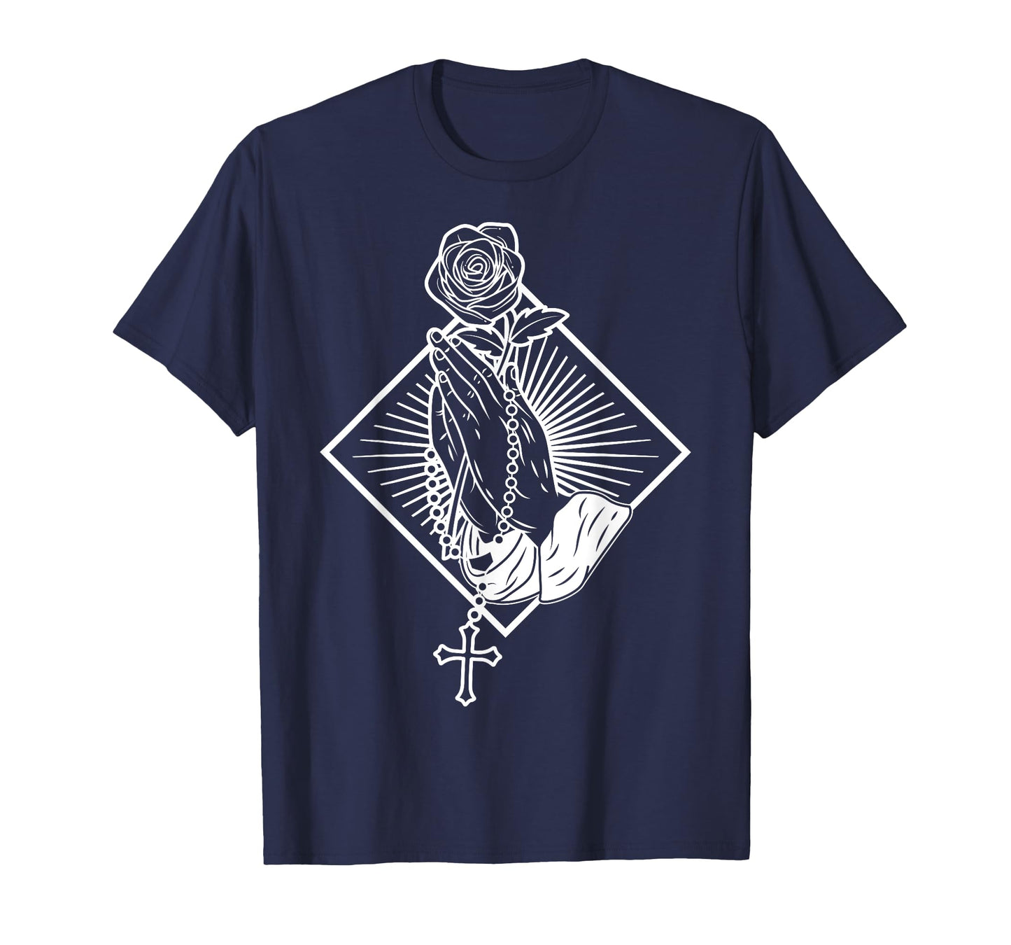 Praying hands with rose and rosary T-Shirt