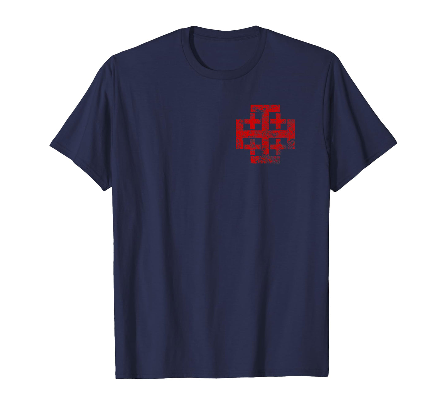 Jerusalem Cross Crusader T-Shirt Christian Catholic Distress T-Shirt