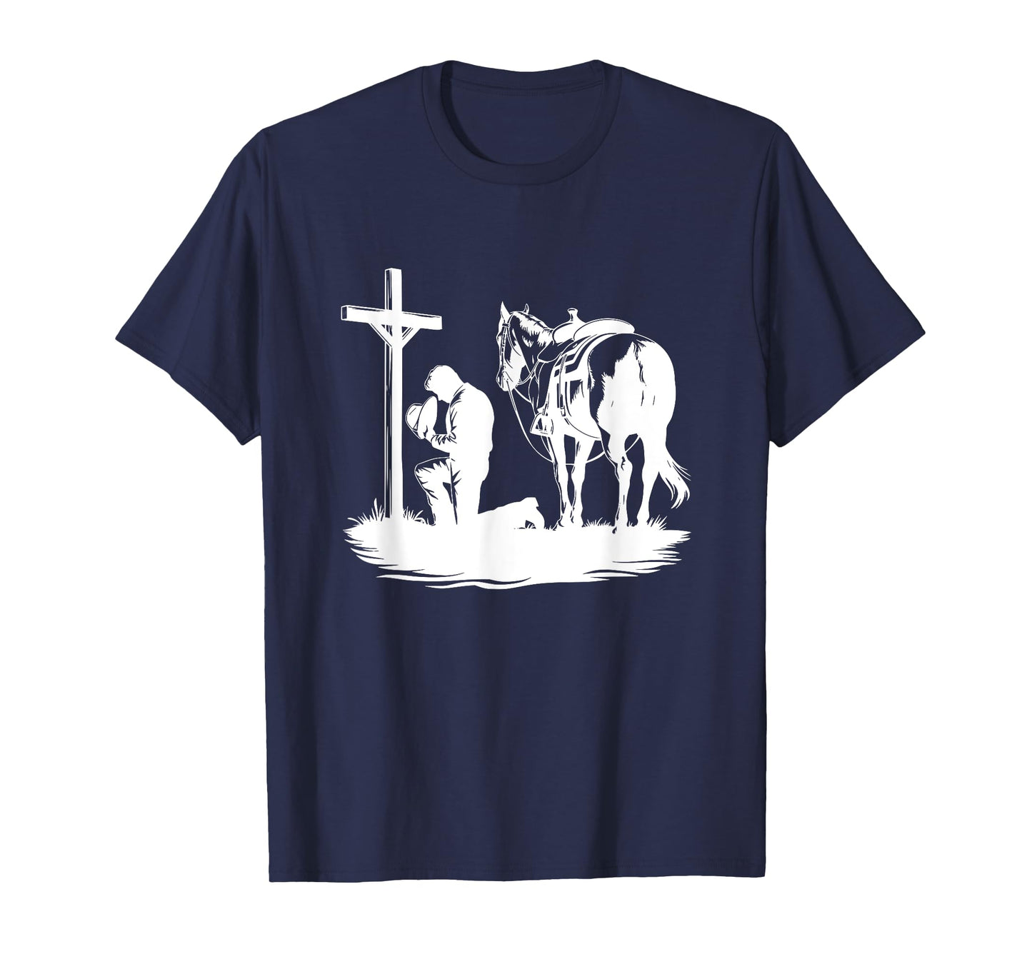 Praying Cowboy Kneeling Cross Western Bible Jesus Horse T-Shirt