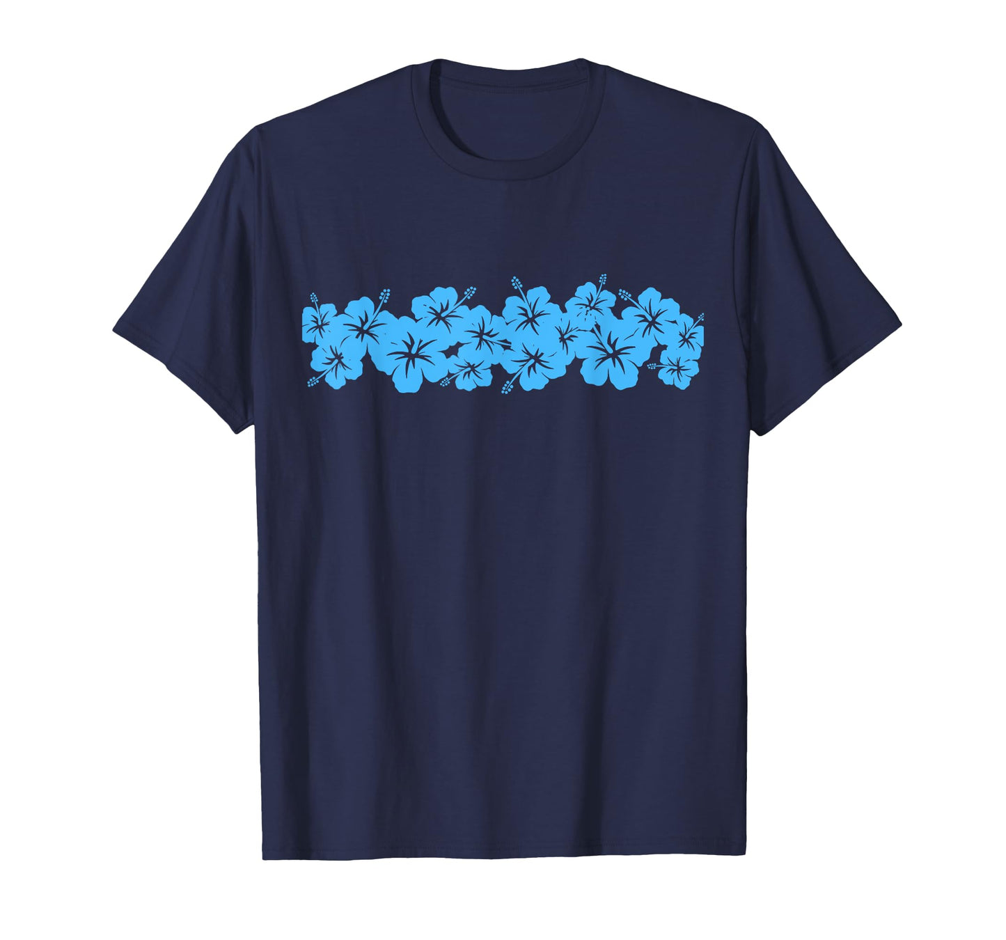Surfer Style Vintage Blue Floral Hibiscus Flower Row 1970s T-Shirt