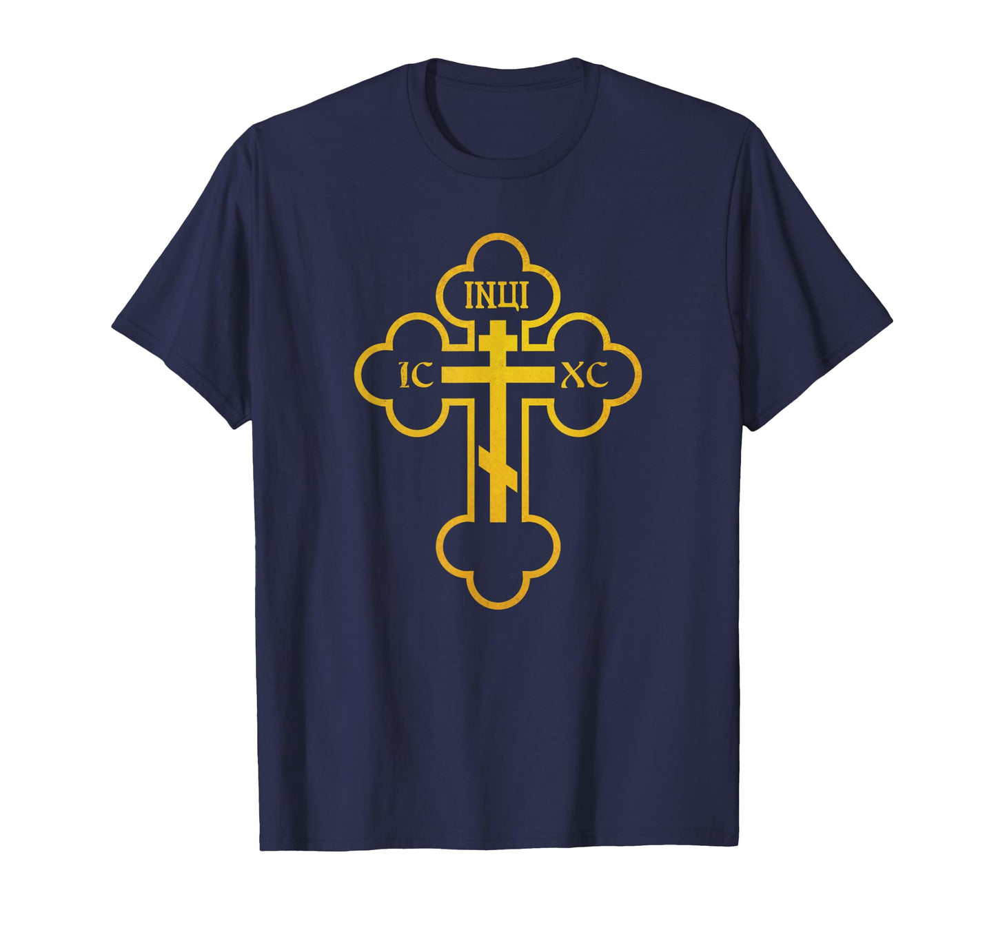 Russian Greek Byzantine Golden Orthodox Cross Crucifix T-Shirt