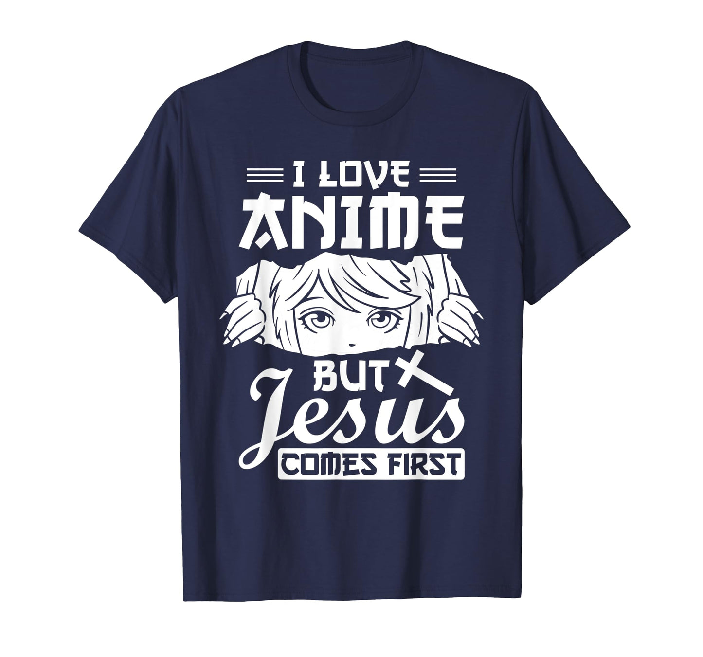 Anime Jesus Design - I Love Anime But Jesus Comes First T-Shirt