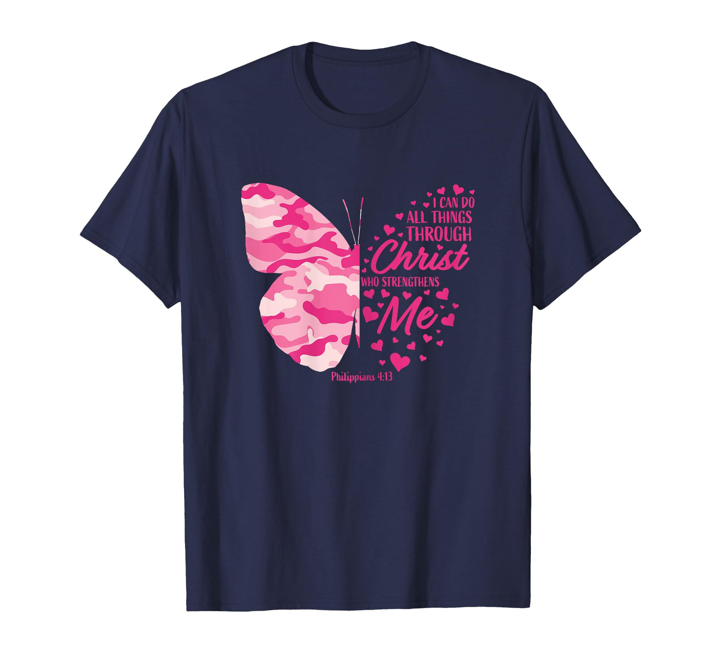 Cute Pink Camo Gifts Women Girls Christian Butterfly Graphic T-Shirt