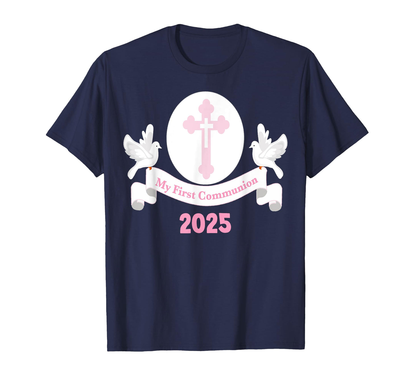 First Communion 2025 Girls Cross Pink Daughter Niece Kids T-Shirt