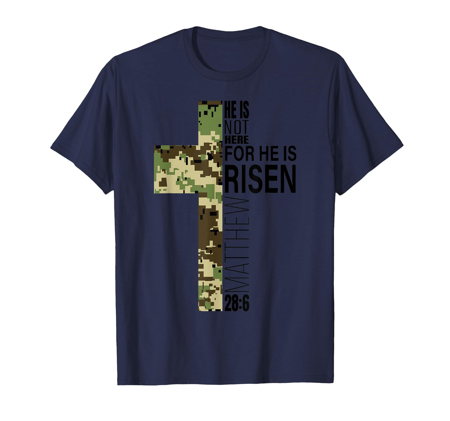 He Is Risen Christian Easter Verse Green Camo Cross Men Boys T-Shirt