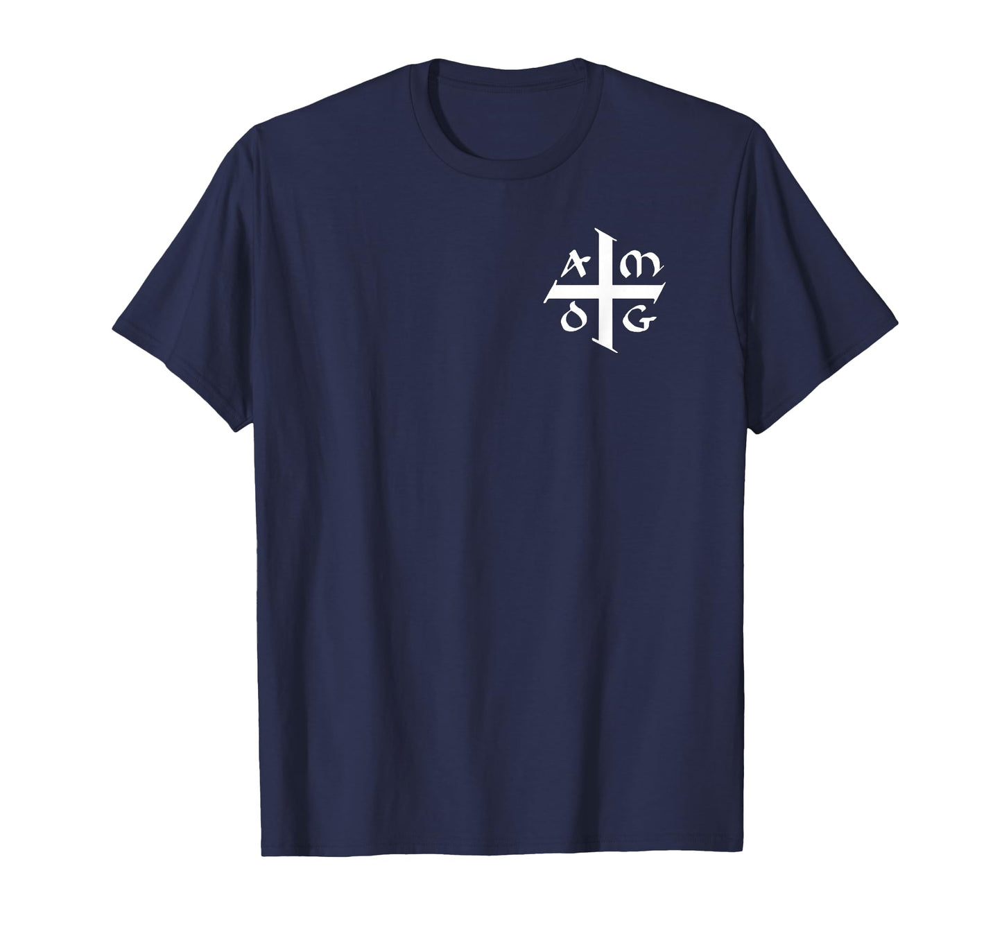AMDG Ad Majorem Dei Gloriam - Small Jesuit Cross White T-Shirt