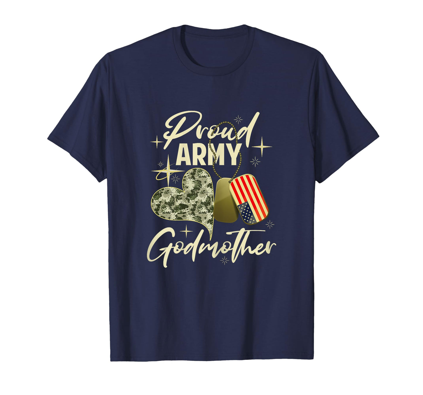 Proud Army Godmother Camouflage Mother's Day Dog Tag US Flag T-Shirt