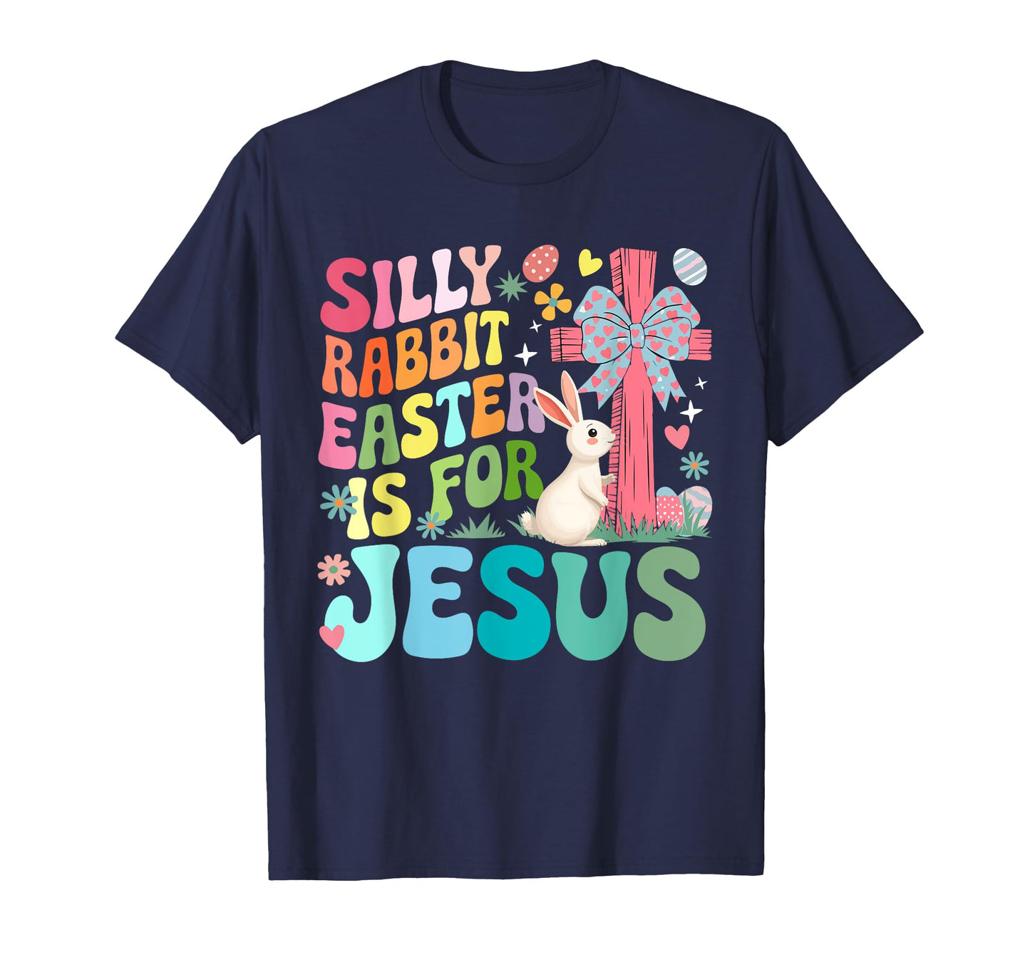 Silly Cute Rabbit Easter For Jesus Christian Cross Bow Tie T-Shirt