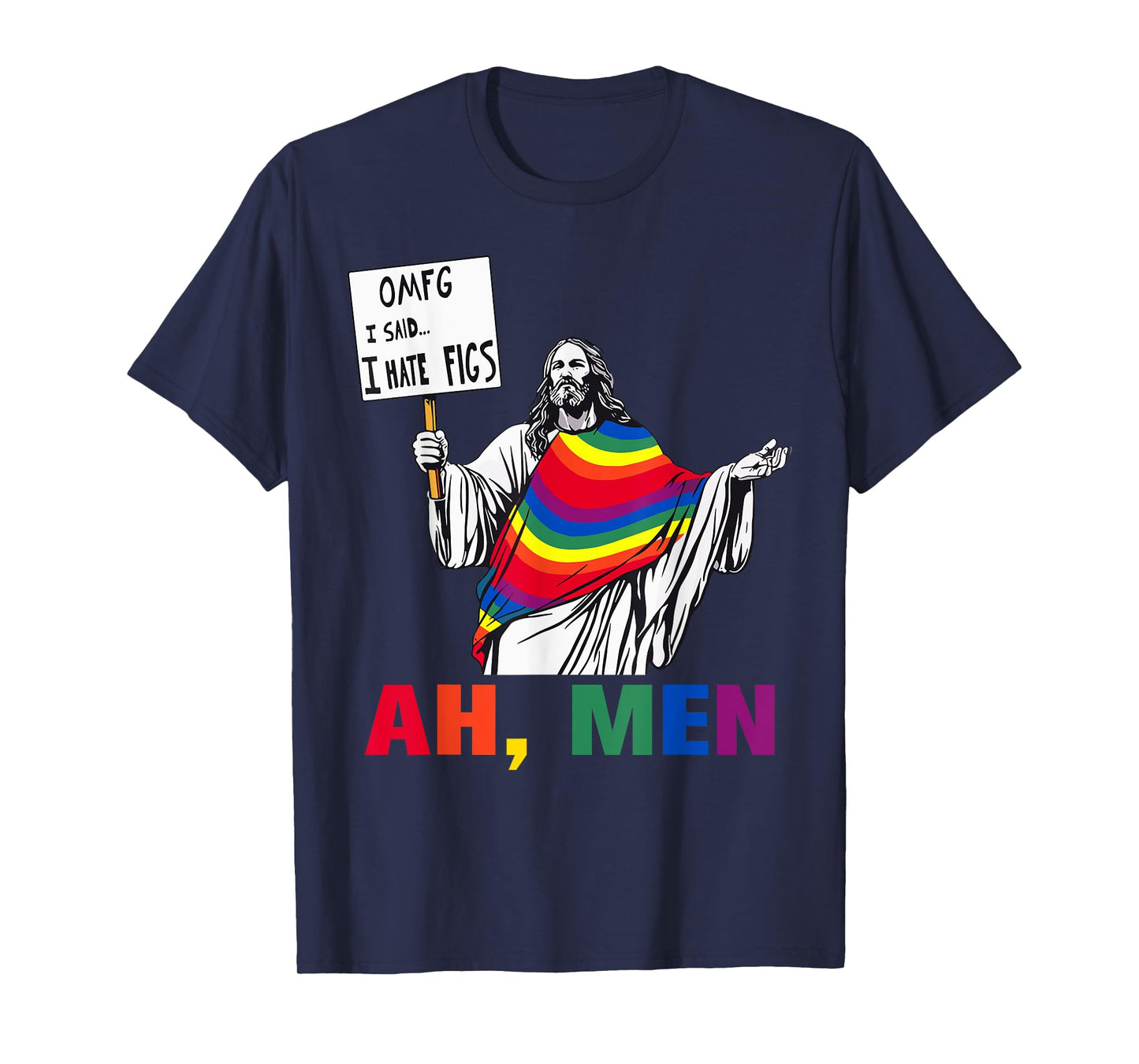 Vintage Ah Men LGBT Gay Pride Christian Jesus Rainbow Flag T-Shirt
