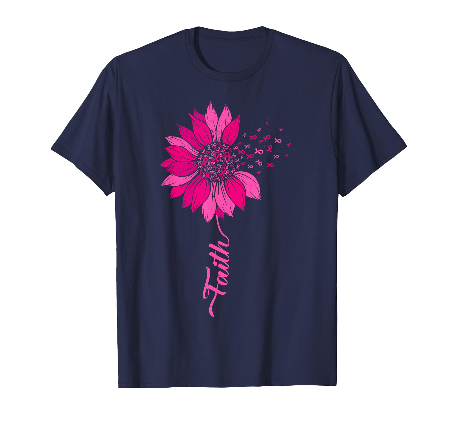Faith Pink Ribbon Flower Breast Cancer Warrior T-Shirt