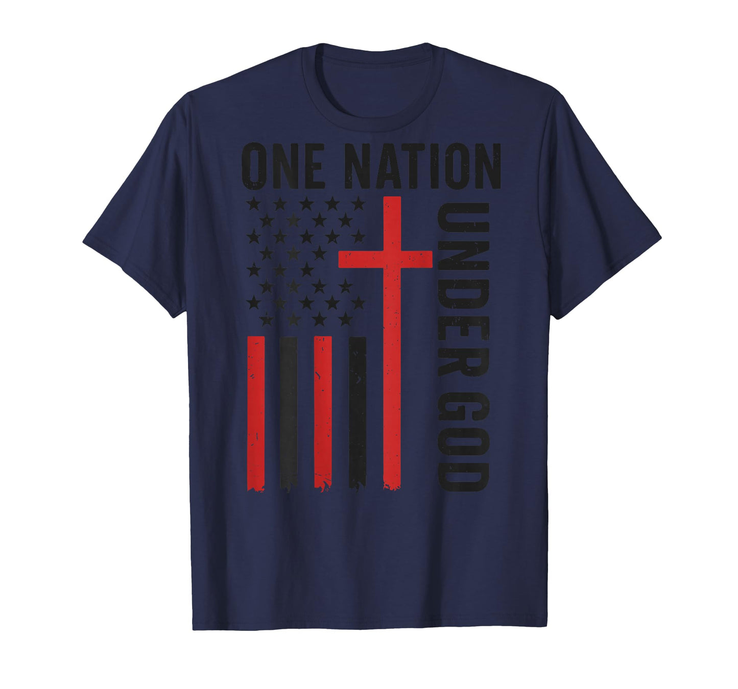Men's One Nation Under God Jesus Faith Cross American Flag T-Shirt