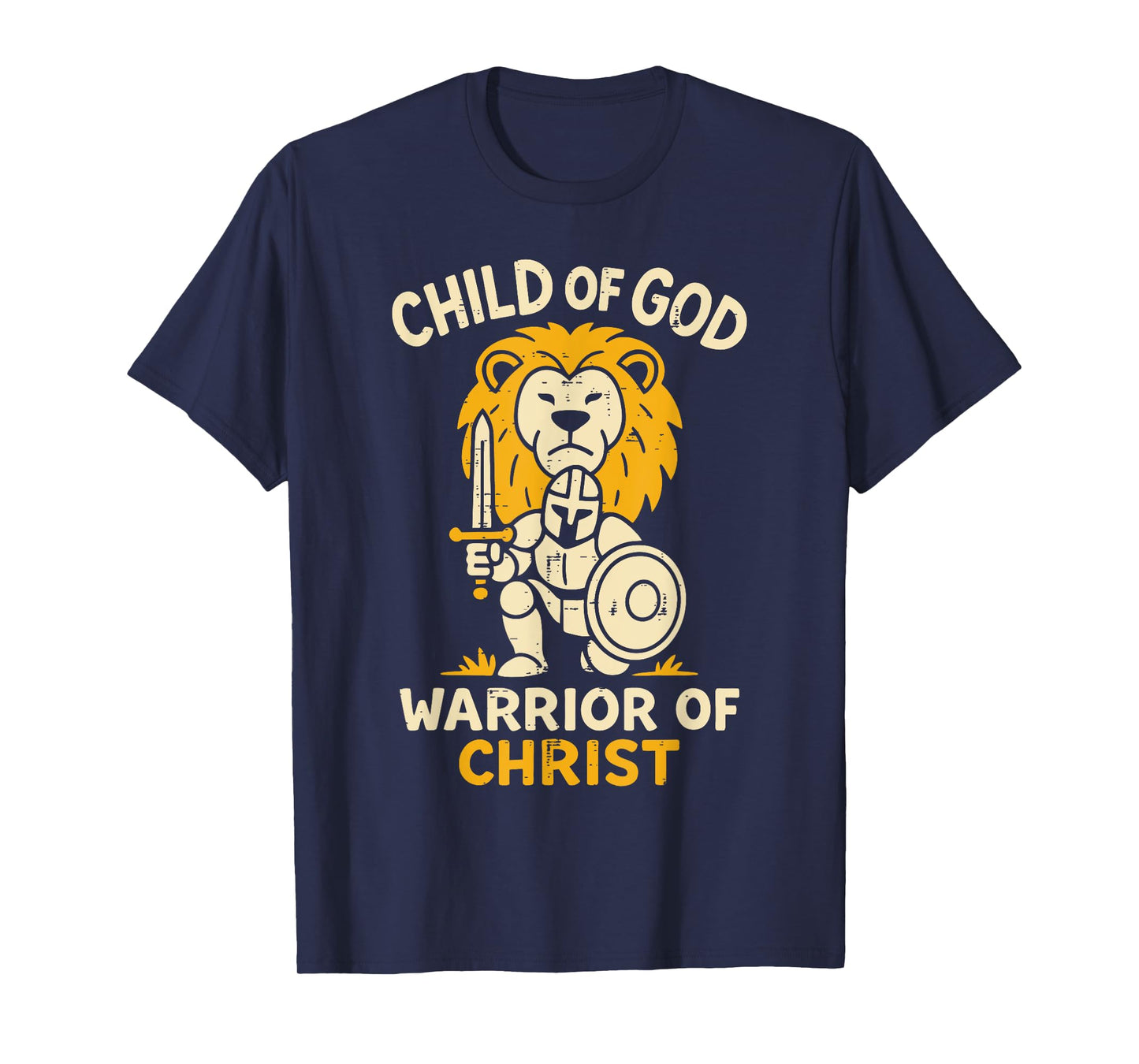 Child of God Warrior of Christ Cross Lion Armor Men Kids T-Shirt