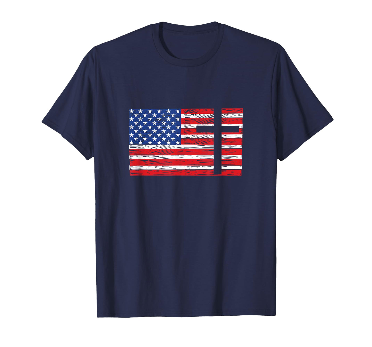 USA American Flag Patriotic Red White Blue Christian Cross T-Shirt
