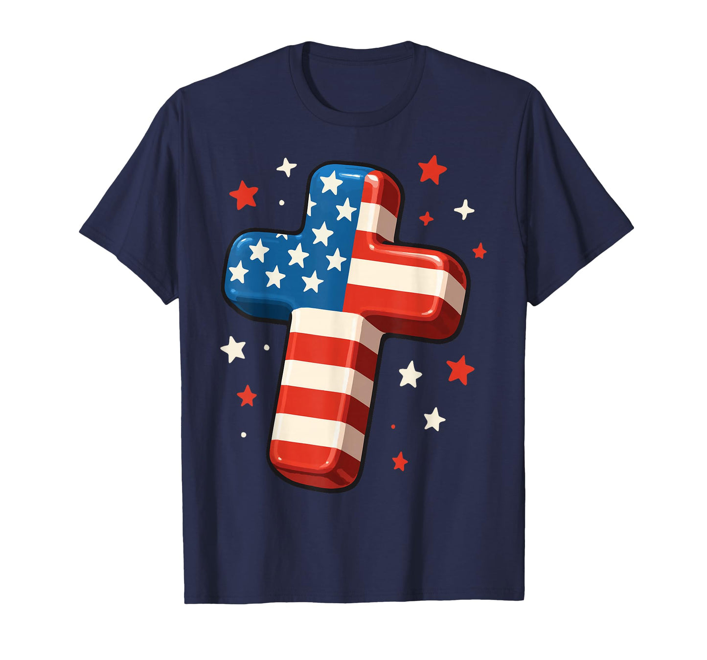 Christian Cross USA Flag America Religious T-Shirt