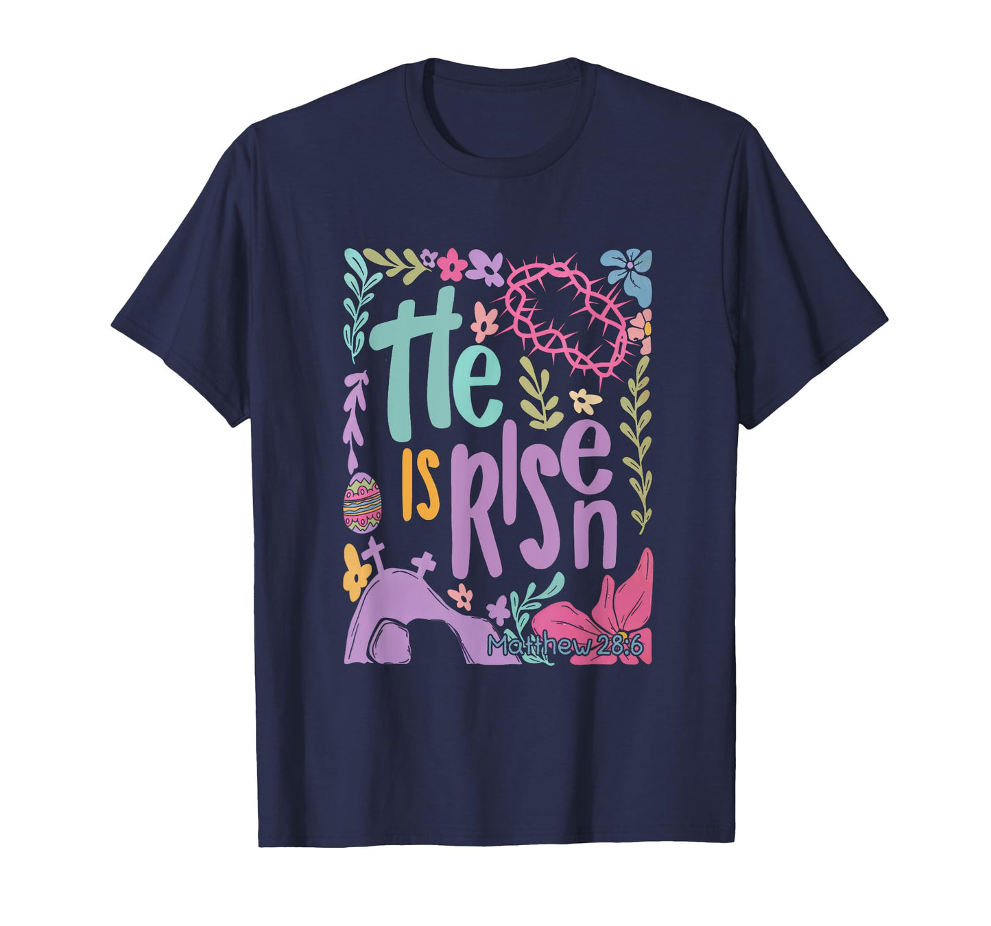 Retro Boho Floral He Is Risen Matthew 28:6 Easter Bible T-Shirt