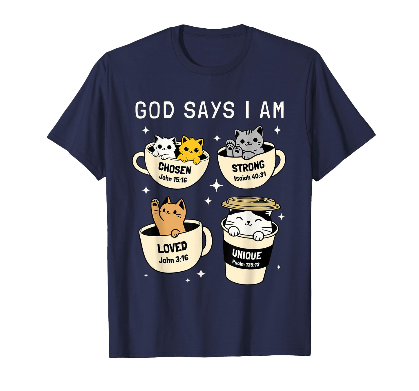 God Says I Am Christian Funny Cat for Women Kids Cats Lover T-Shirt