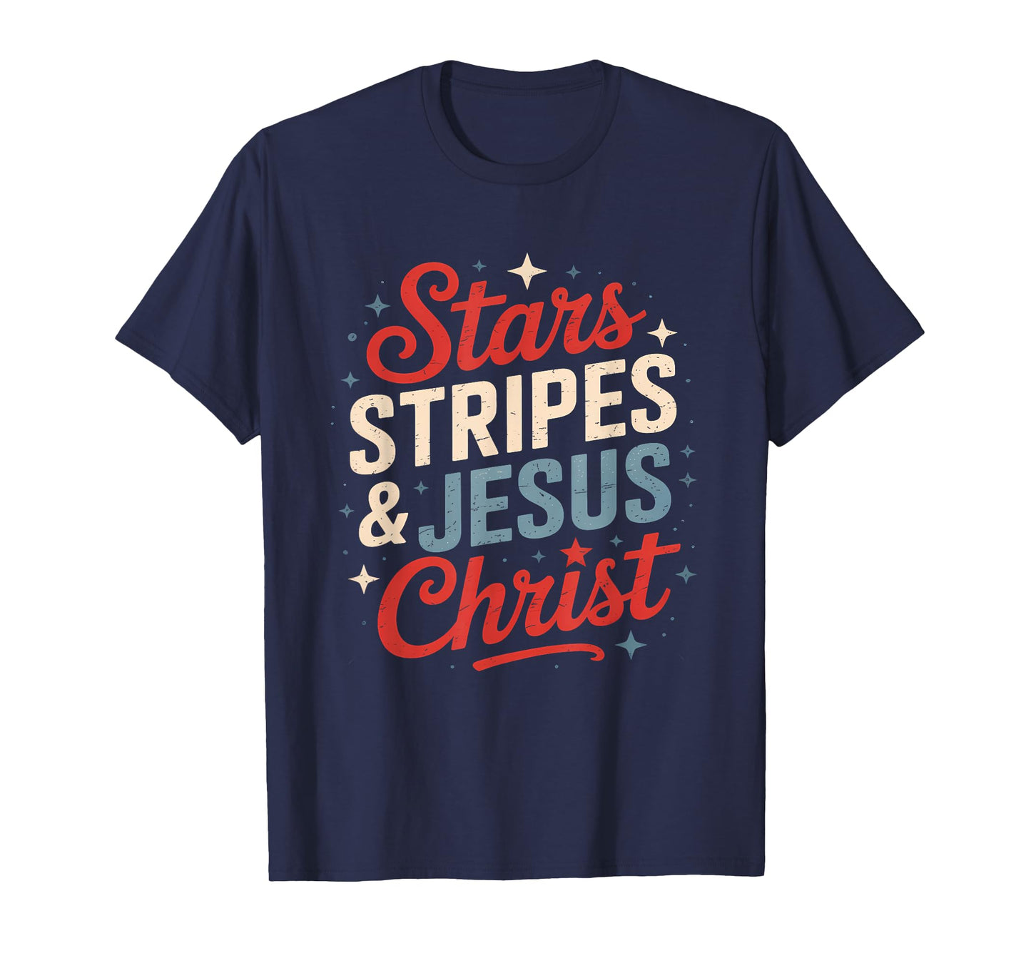 Stars Stripes Jesus Christ 4th Of July Religious Christian T-Shirt