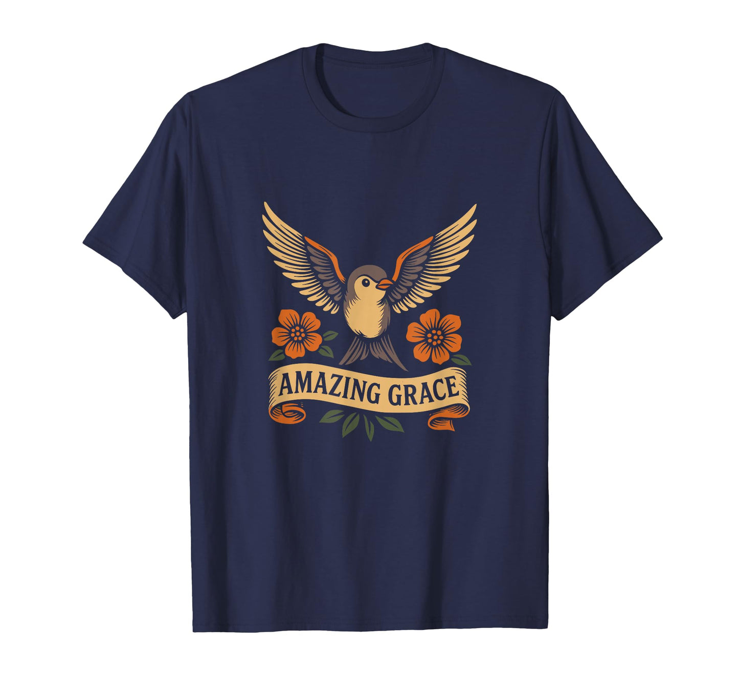 Amazing Grace - Christian Hymn - Swallow Bird Flowers T-Shirt