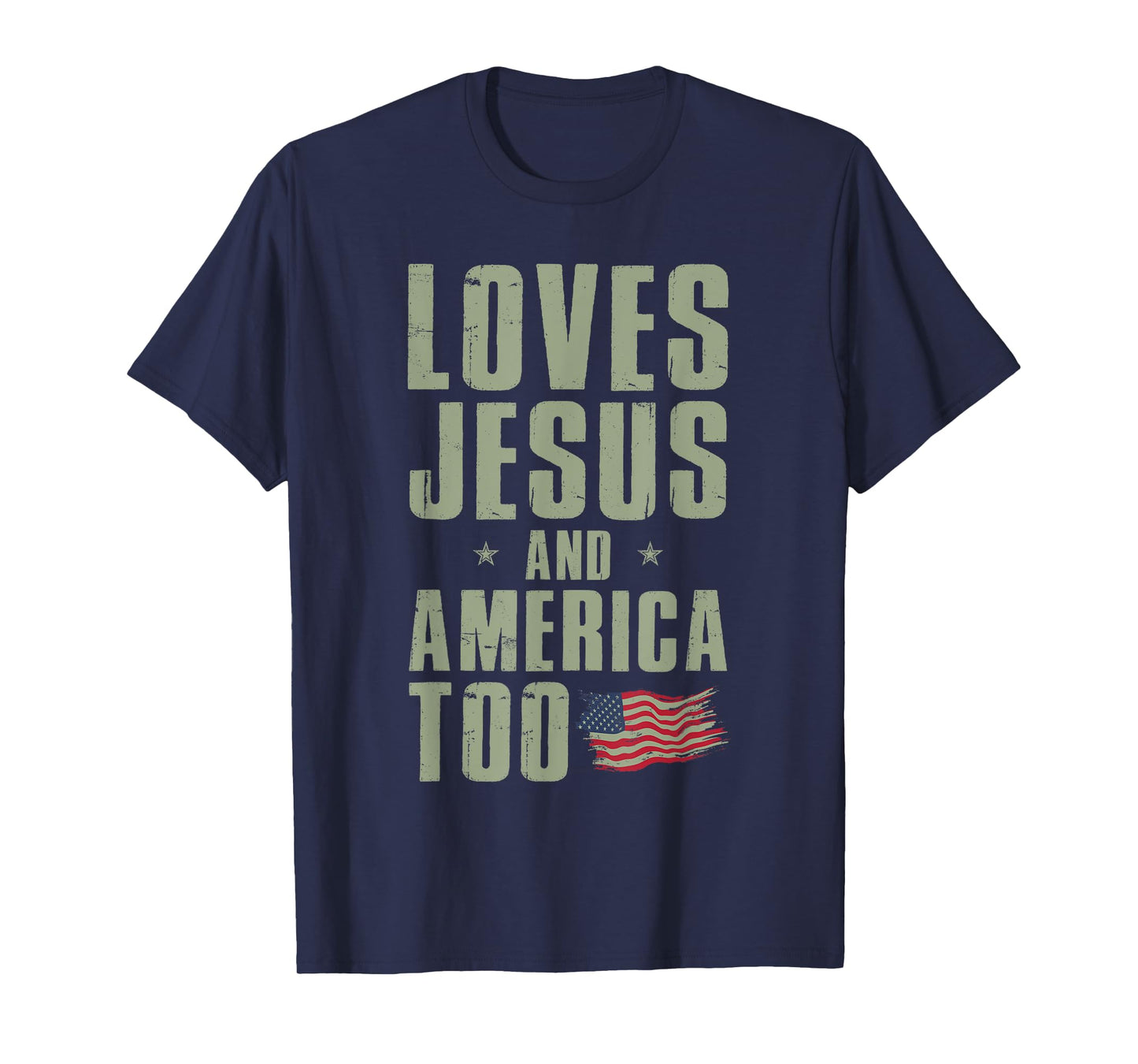 Loves Jesus and America Too 4th of July Patriotic T-Shirt for Women Kids Men