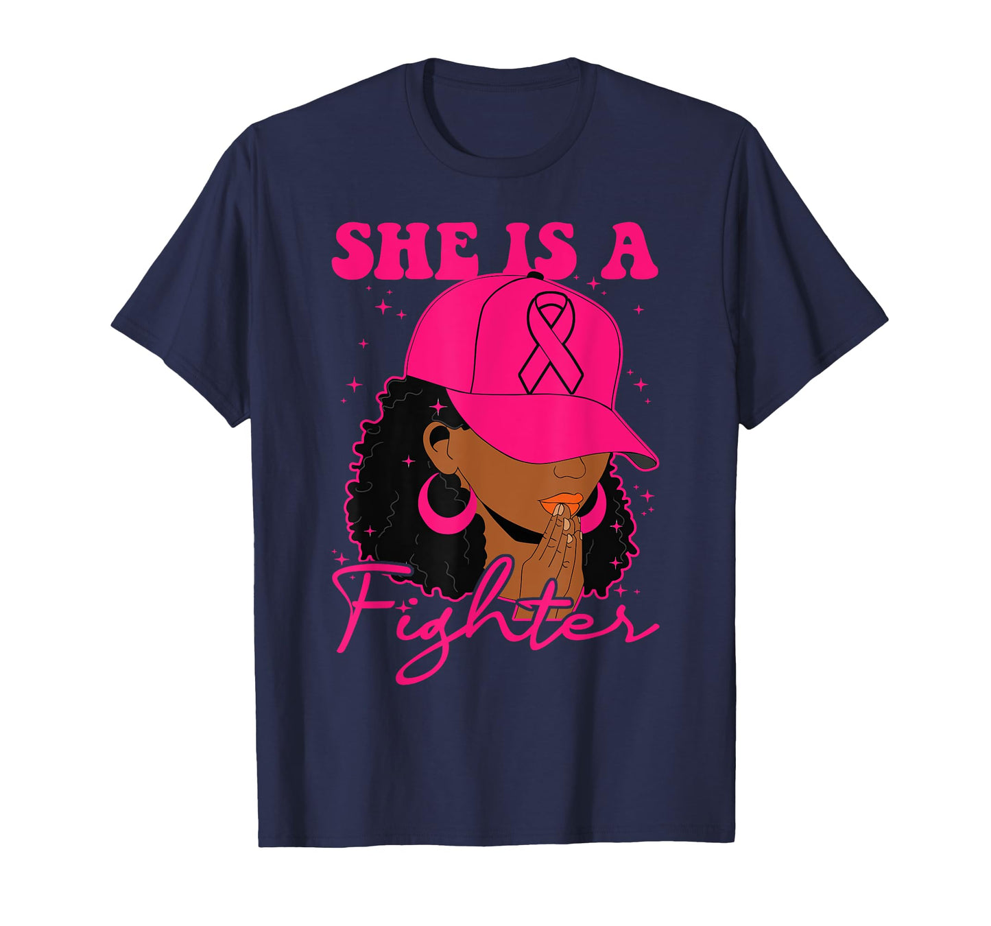 She is a Fighter Praying Black Women Afro Breast Cancer T-Shirt