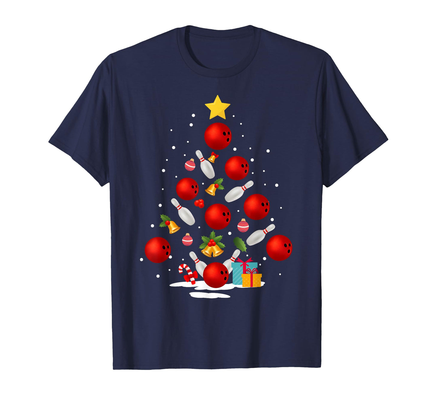 Funny Bowling Christmas Tree Lights Xmas Gifts For Men Women Short Sleeve T-Shirt