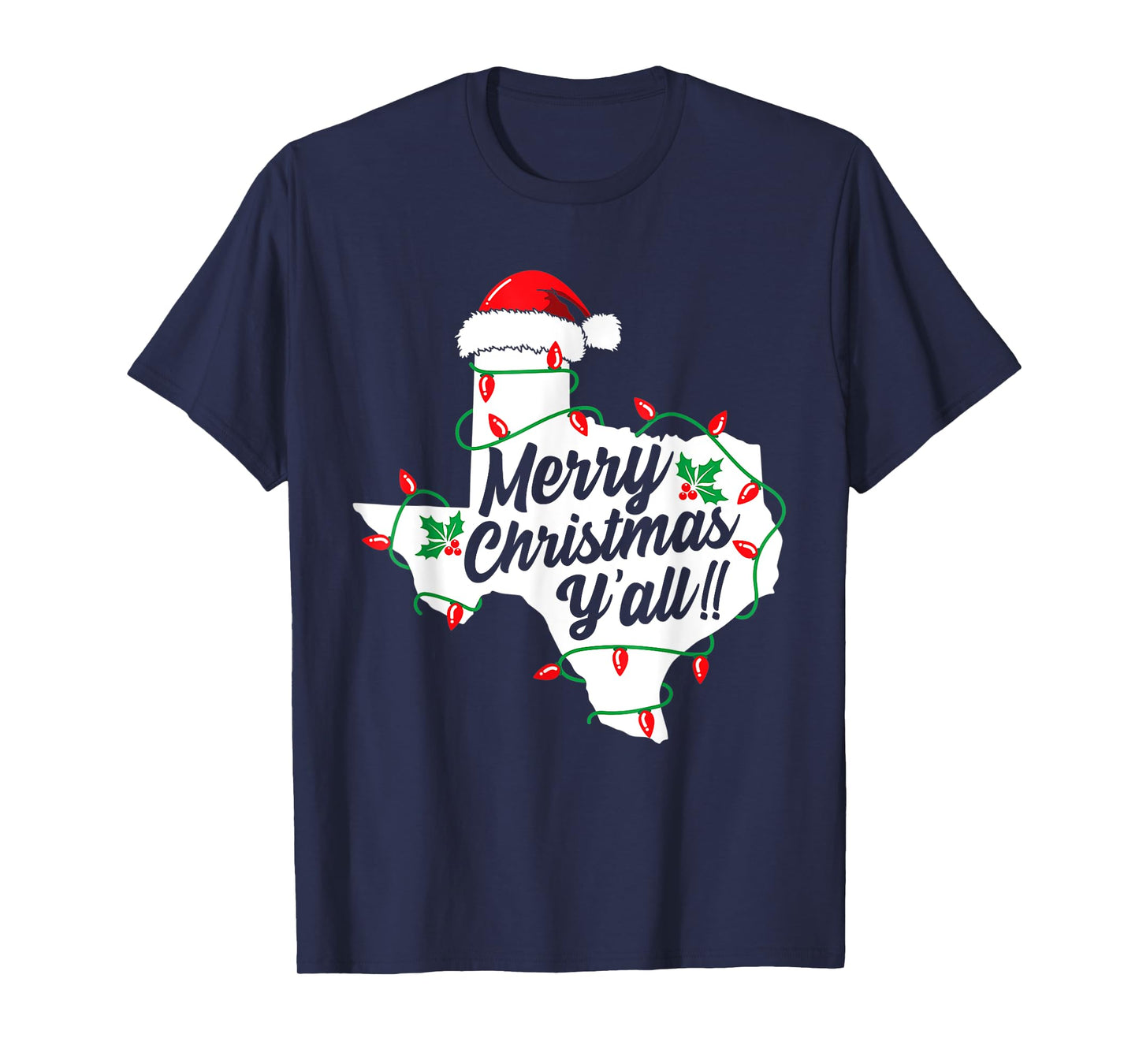 Funny Southern Humor Merry Christmas Y'All Texas Map Santa T-Shirt