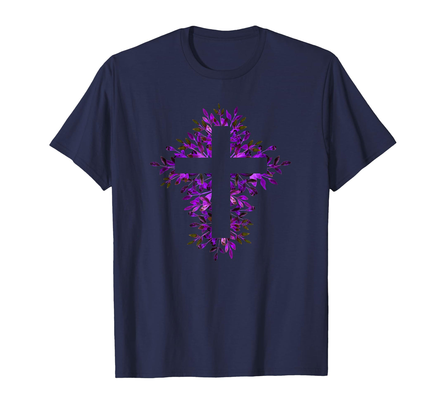 Purple Blue Floral Spring Fall Cross Christian Faith Lover T-Shirt