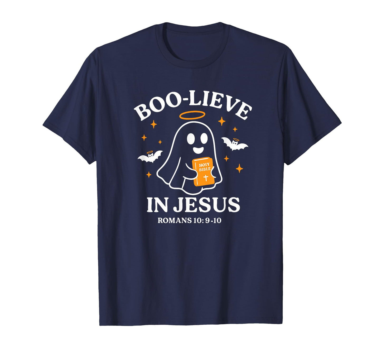 Boo-Lieve in Jesus Christian Halloween Ghost Bible Design T-Shirt