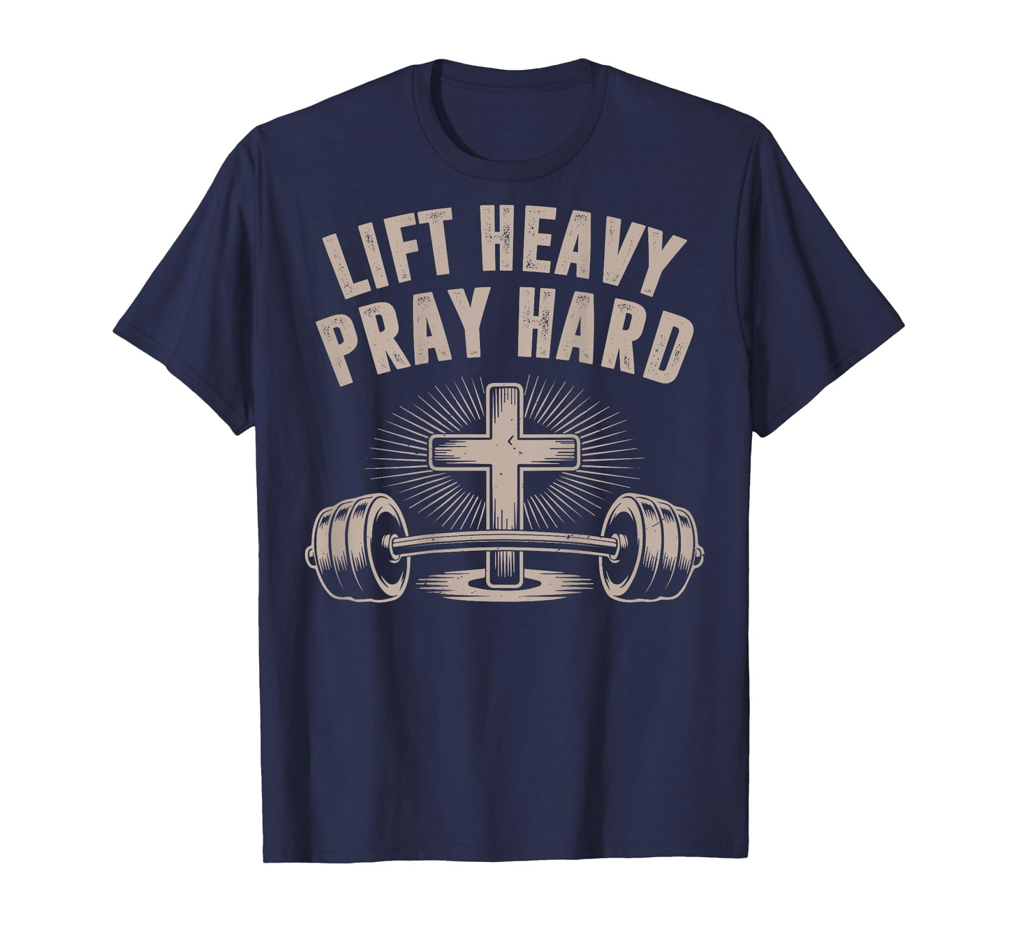 Men's Christian Workout Lift Heavy Pray Hard Jesus Gym Funny T-Shirt