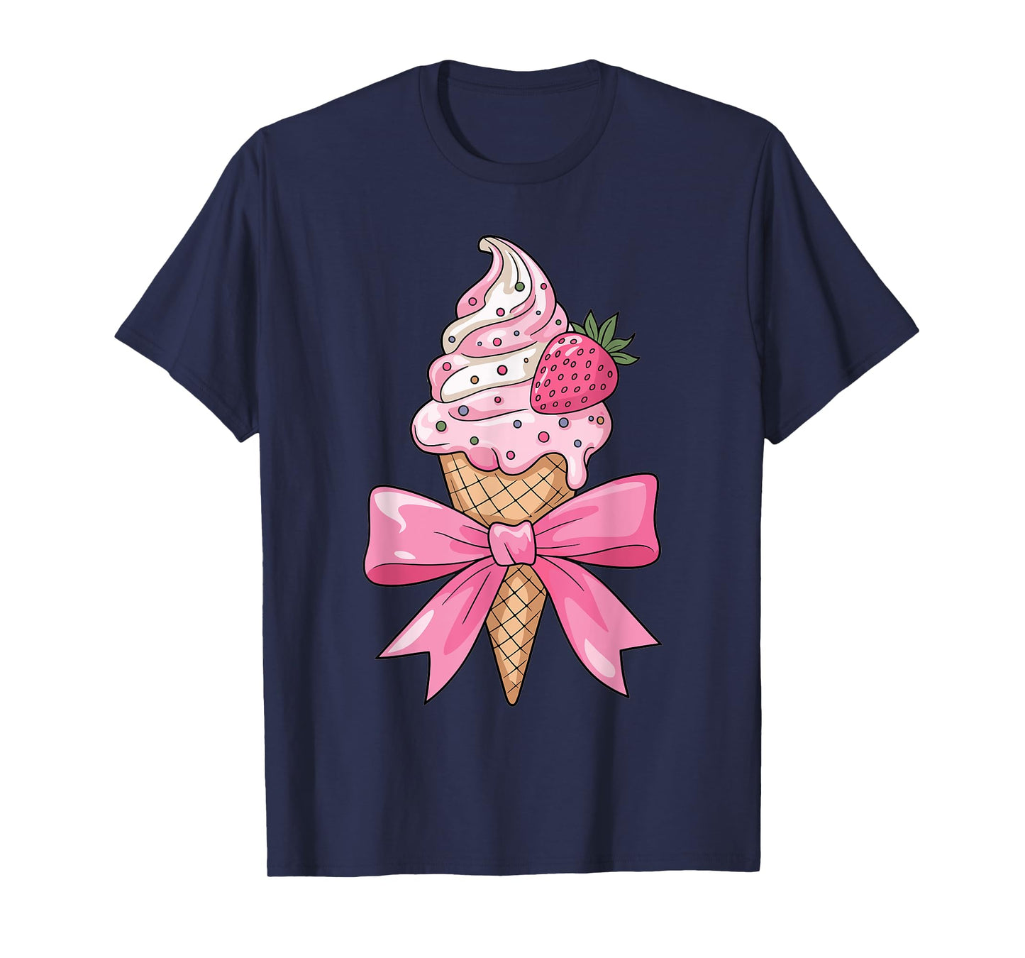 Funny Coquette Bow Ice Cream Cone Pink Ribbon strawberry mom T-Shirt
