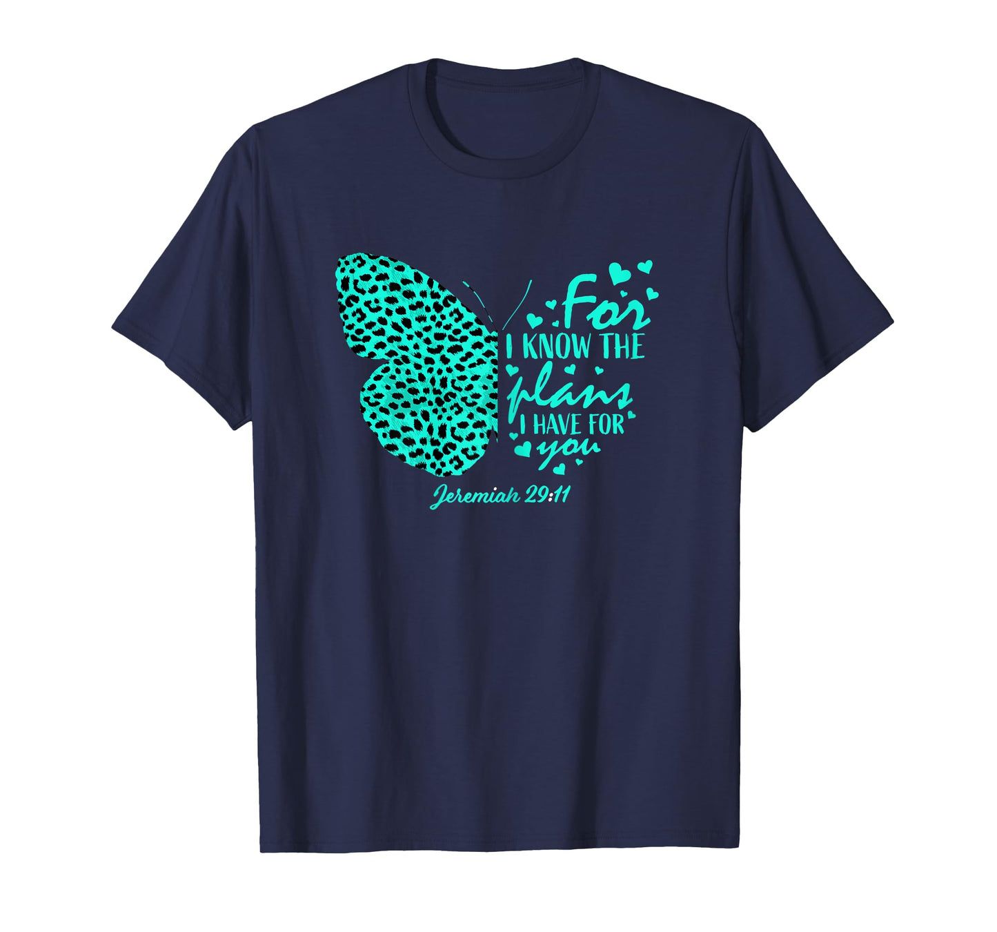 Turquoise Butterfly Cheetah Print Christian Religious Verse T-Shirt