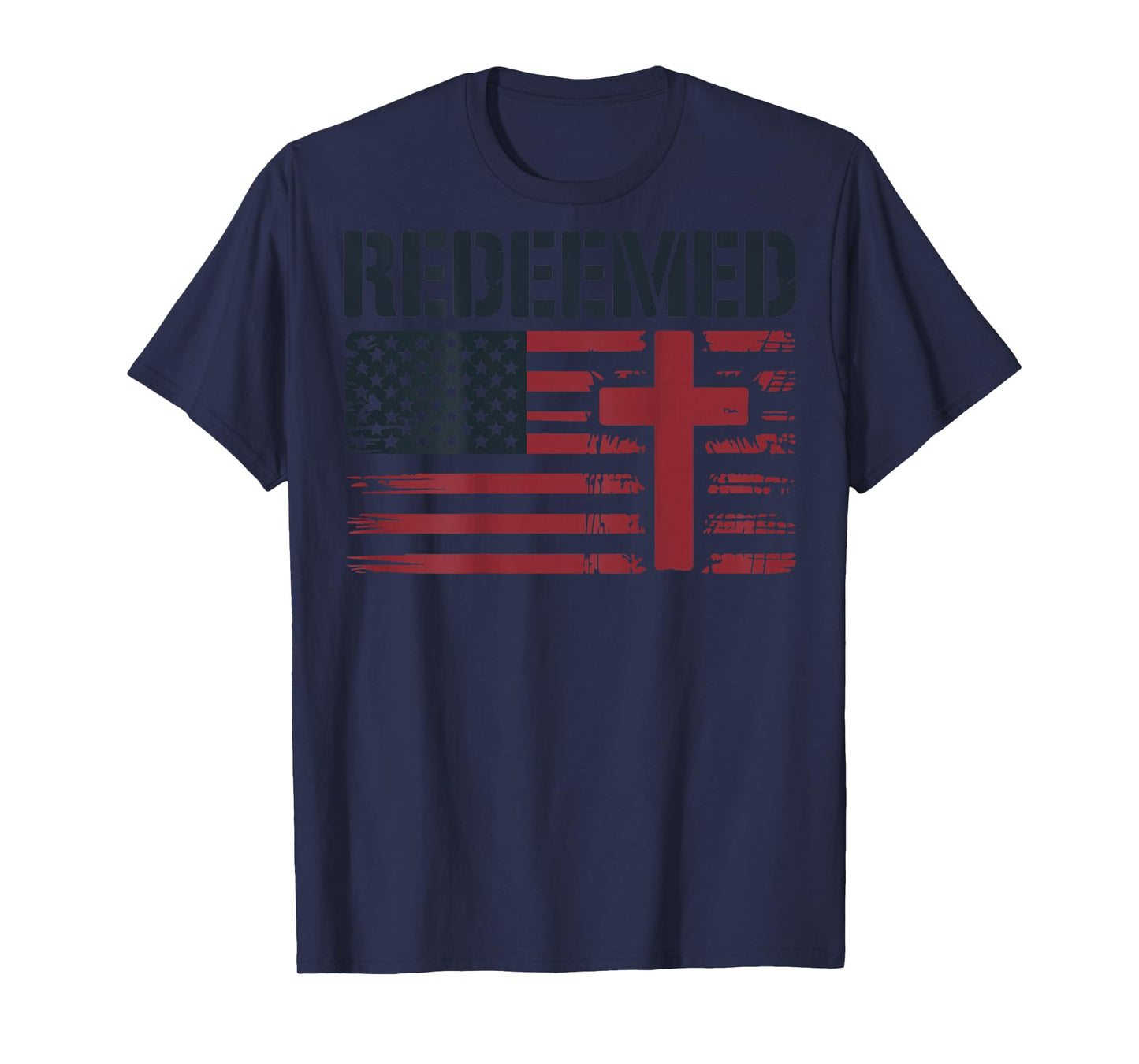 Men's Redeemed American Flag Christian Patriotic Cross Faith T-Shirt