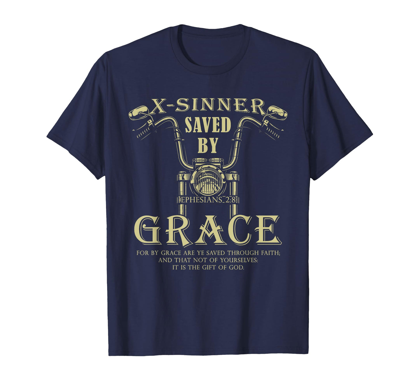 X-Sinner Saved by Grace Verse: Christian Faith Motorcycle T-Shirt