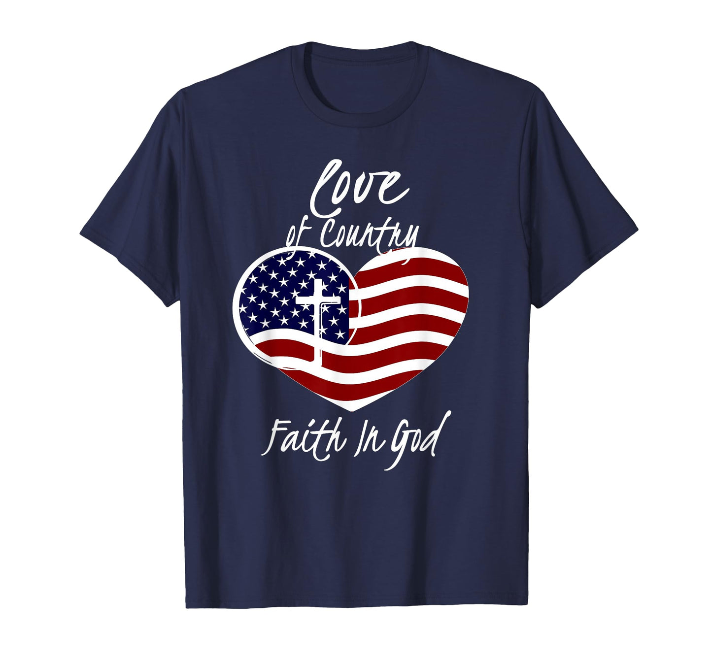 Patriotic Christian Faith In God Heart Cross American Flag T-Shirt