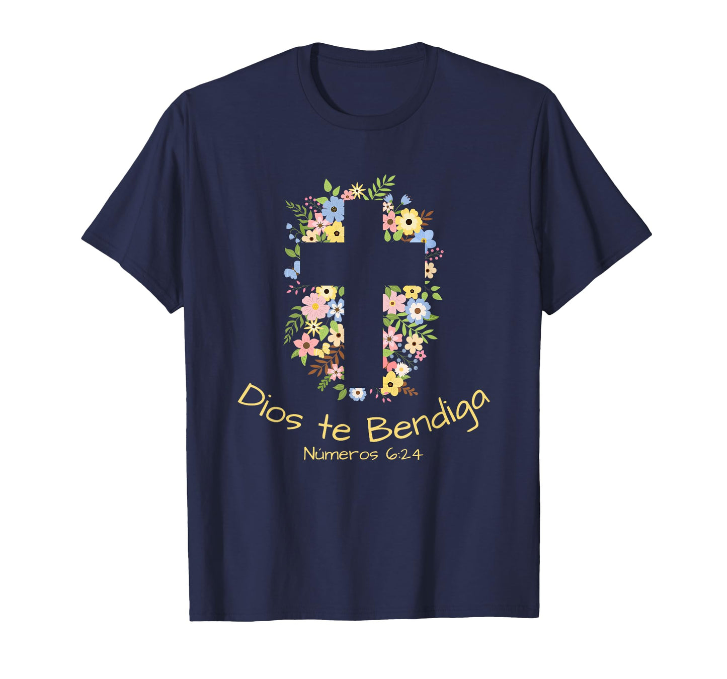 Dios te Bendiga, Christian GOD BLESS YOU, Floral Cross T-Shirt