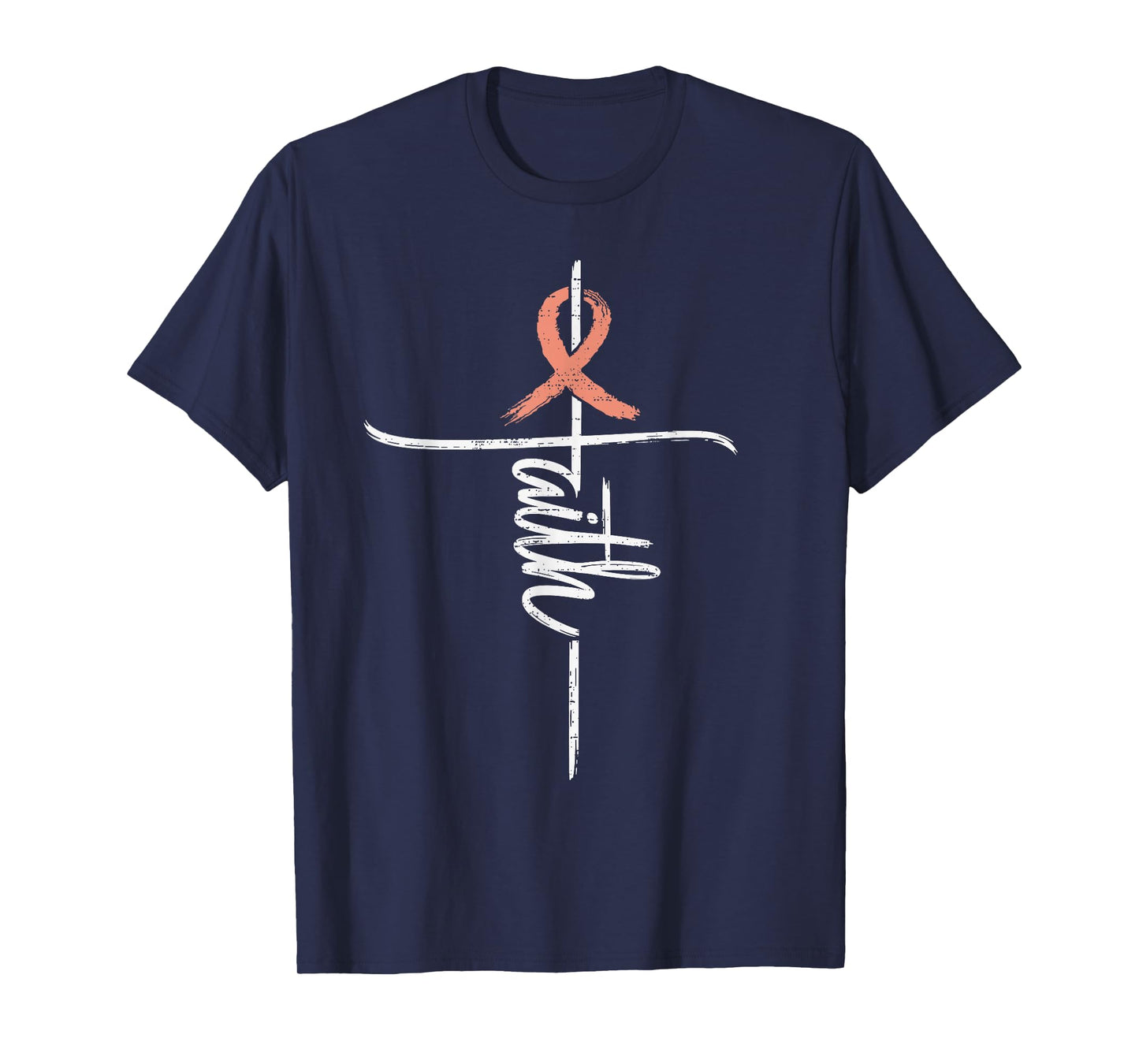 Faith Uterine Cancer Awareness Christian Ribbon Peach Cross T-Shirt