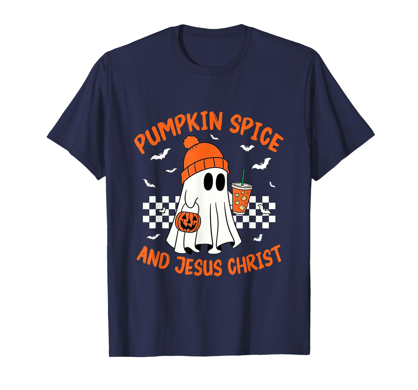 Pumpkin Spice and Jesus Christ Funny Ghost Fall Christian T-Shirt