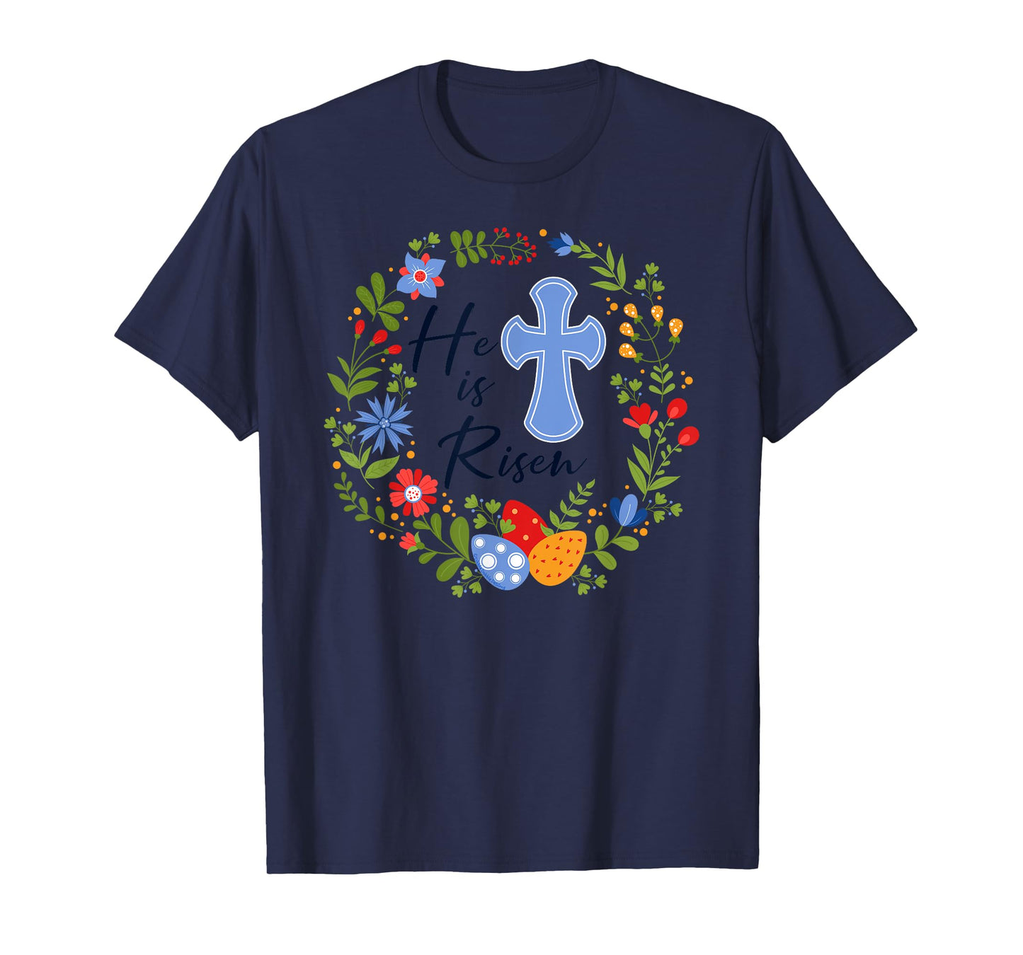 Floral Wreath He is Risen Jesus Christian Happy Easter T-Shirt