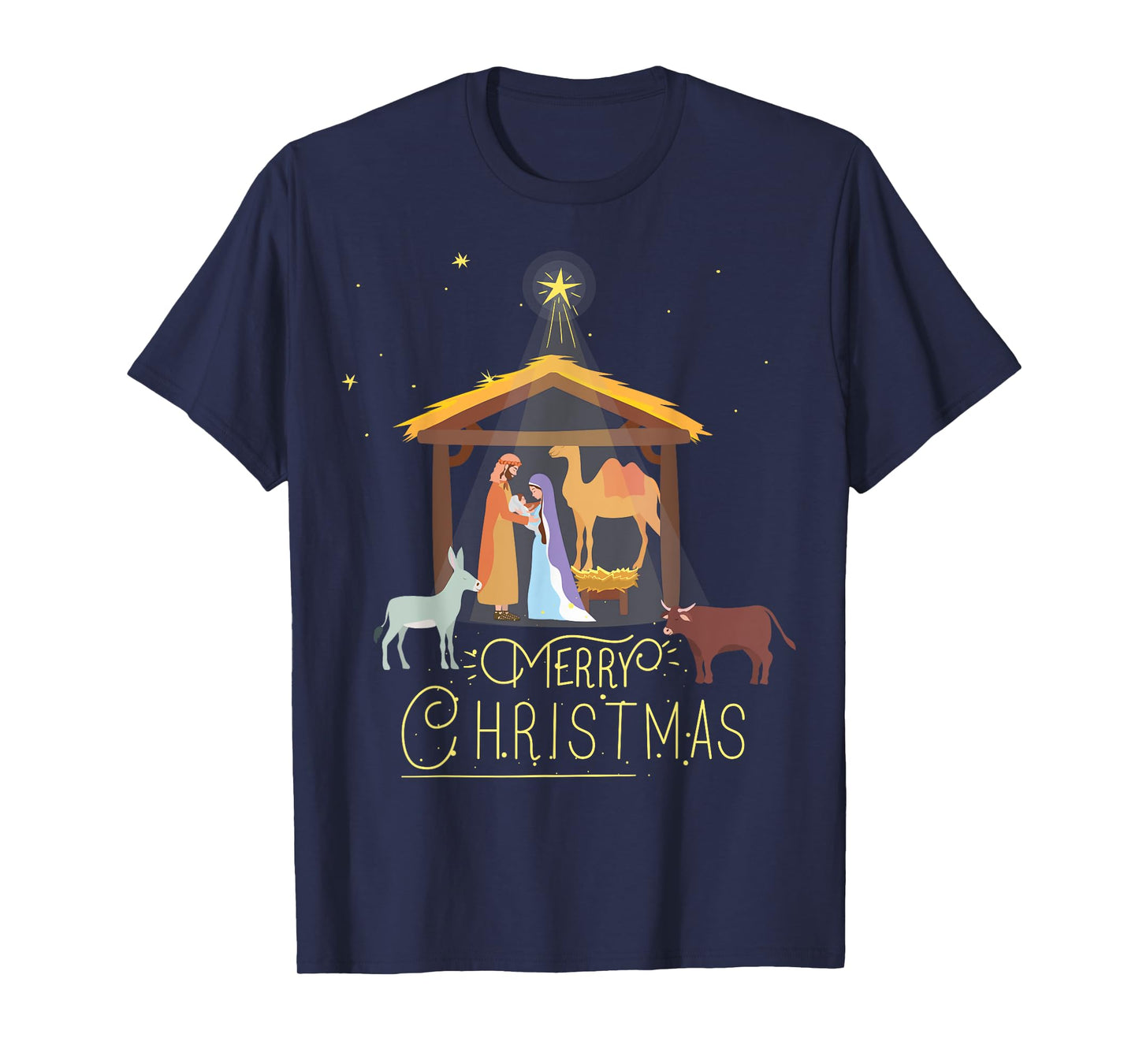 Merry Christmas - Nativity Scene North Star - Baby Jesus Short Sleeve T-Shirt