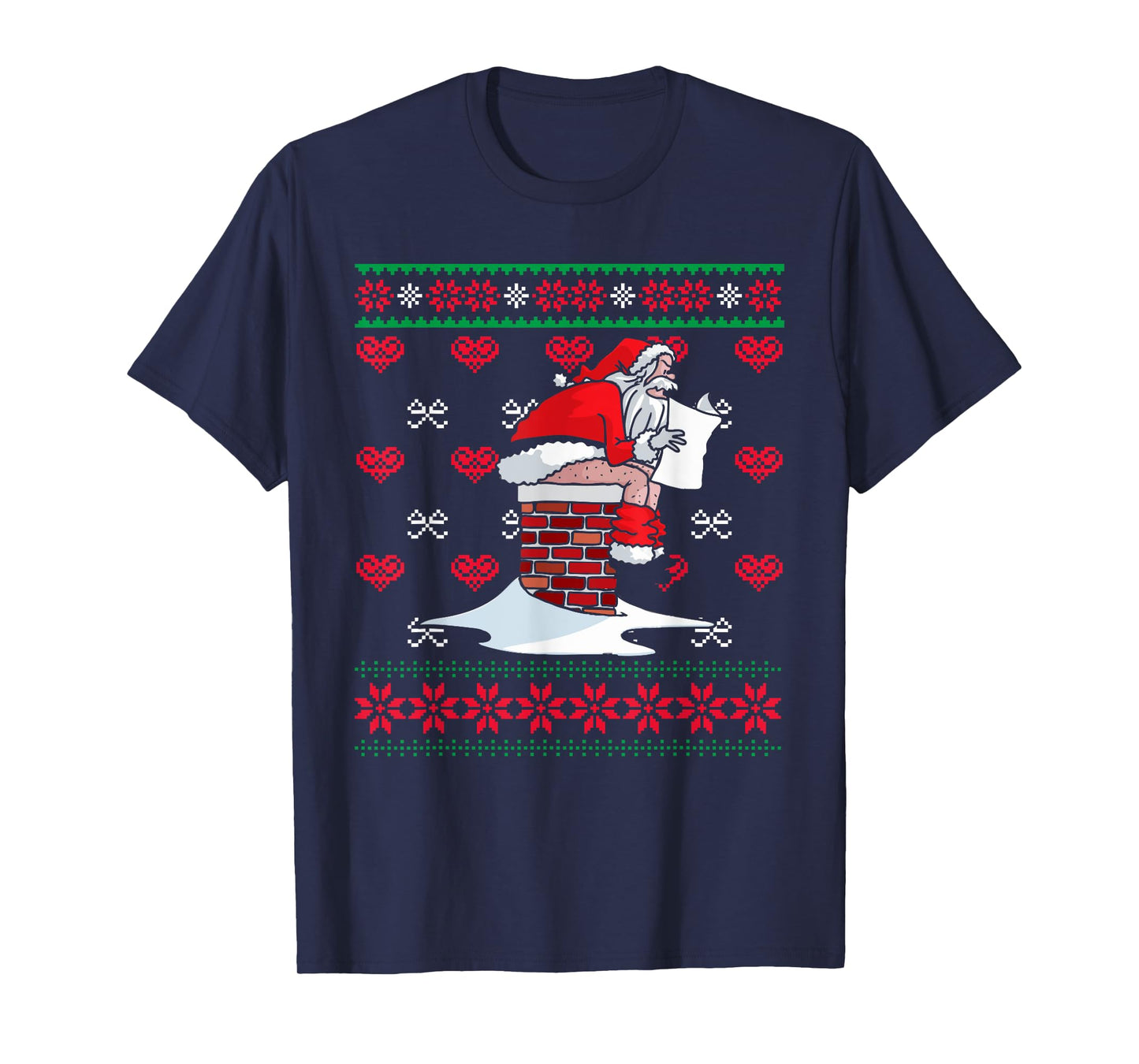 Santa Pooping Down Chimney Ugly Xmas Sweater Christmas T-Shirt