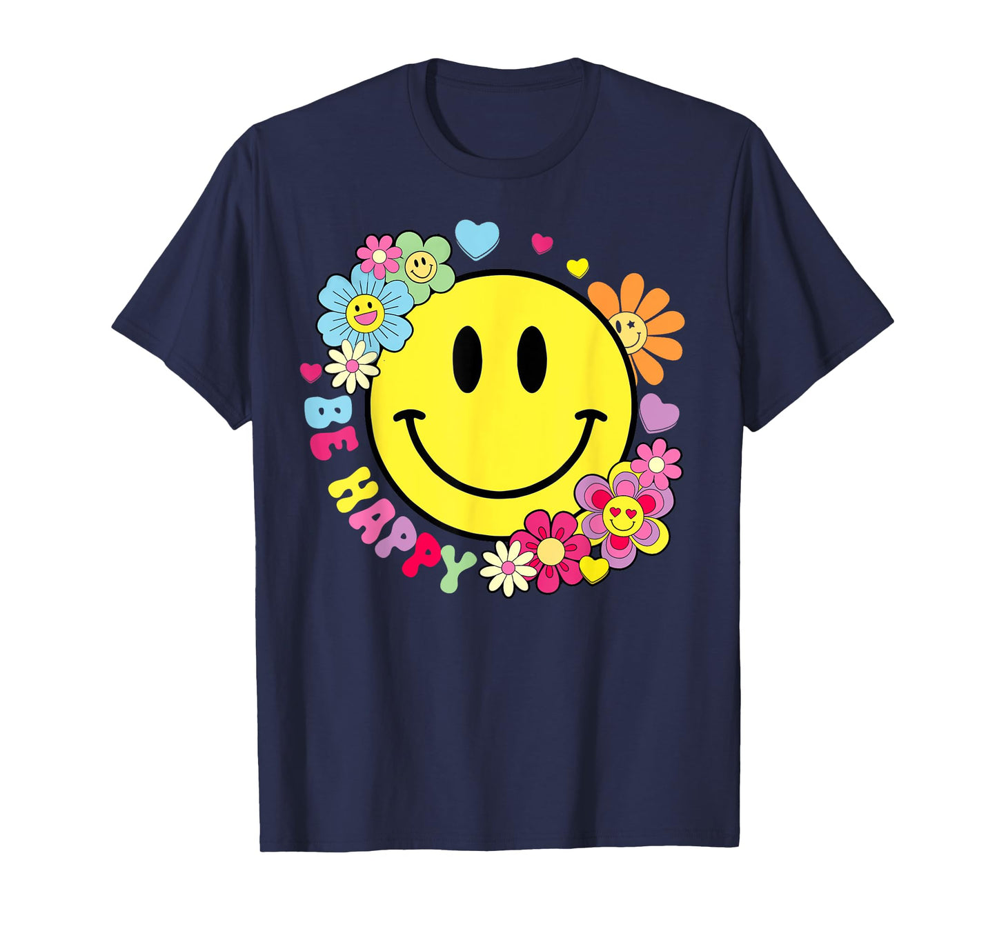 Be Happy Yellow Smile Face Hippie Smiling Face Groovy Retro T-Shirt